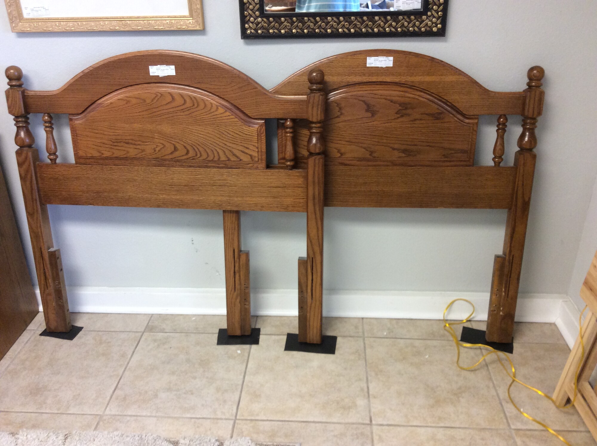 Bassett Twin Bed Headboard. this headboard has a tirger wood finish and comes with rails.