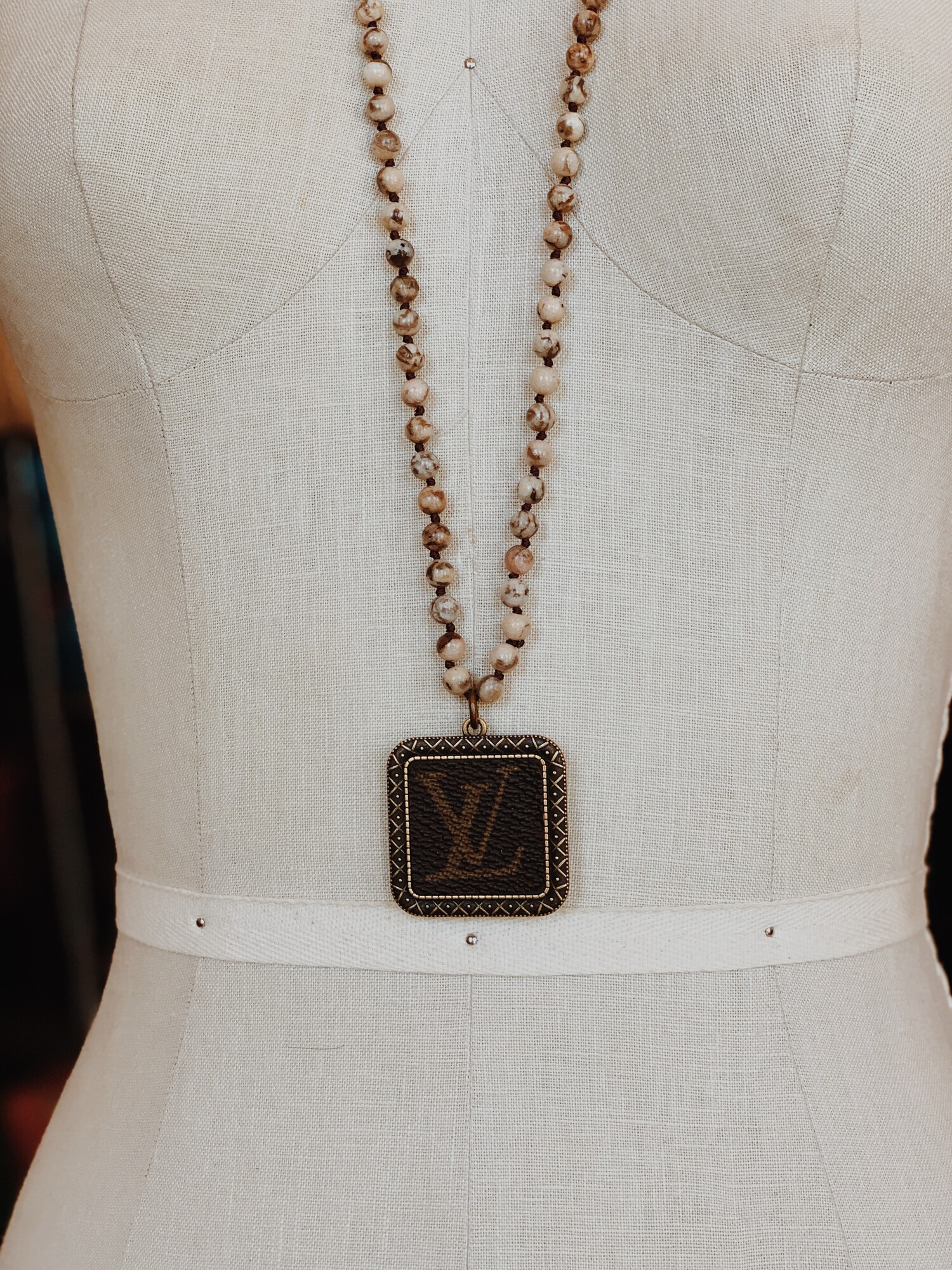 Louis Vuitton Monogram Carved Necklace, Silver, One Size