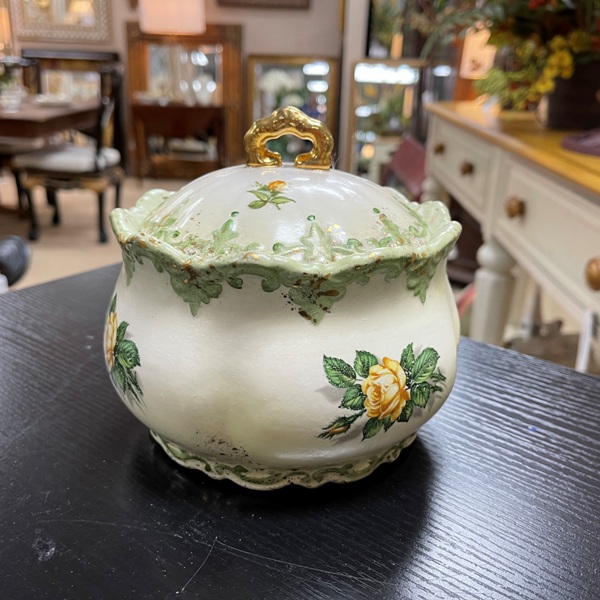 Vintage Floral Jar W/Lid, Size: 6 Tall