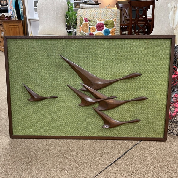 Mid Century Mounted Wood Sculpture, Size: 45x29 (2 wings are broken - see photos)