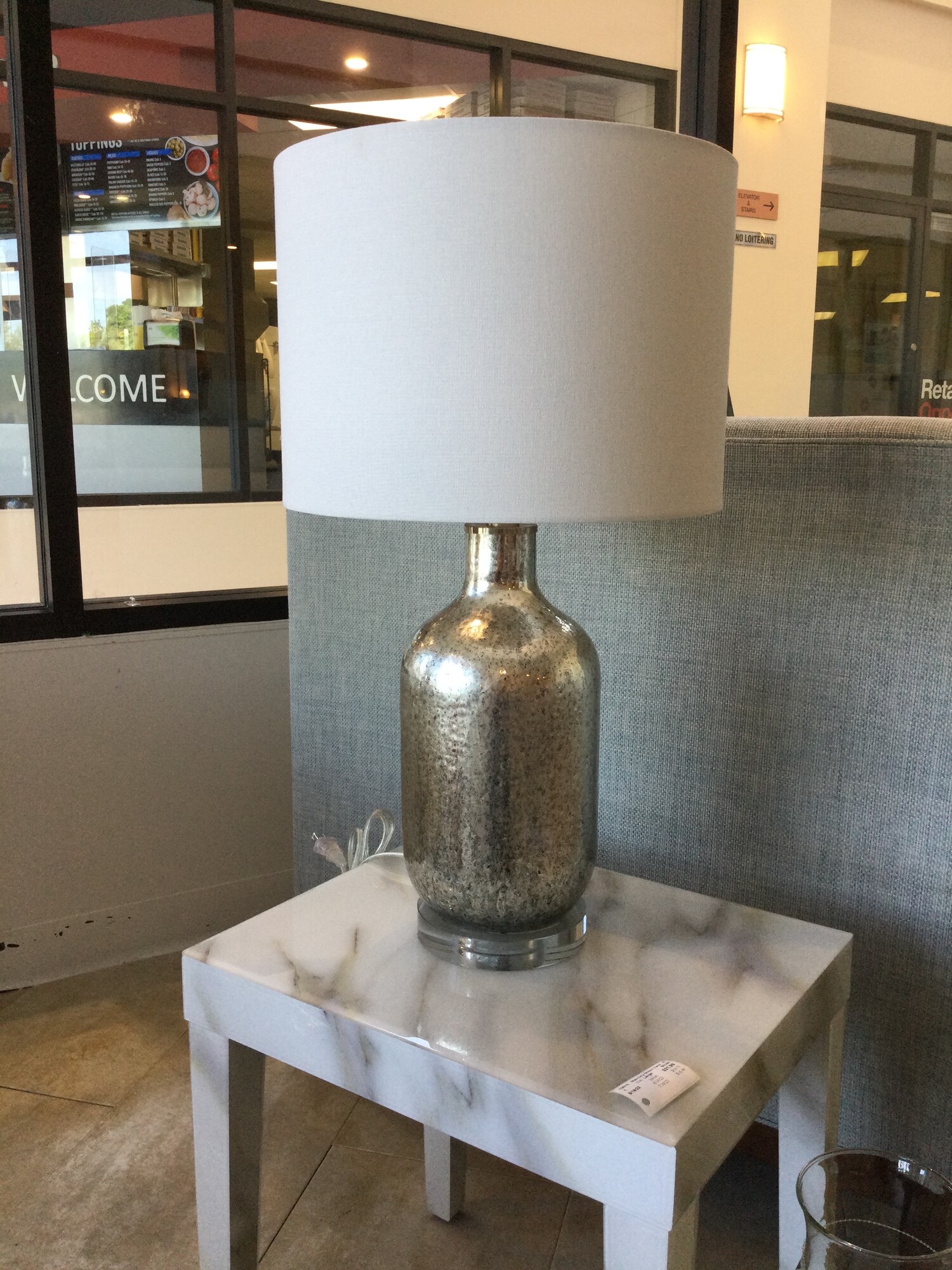 Table Lamp W/ Shade
White Shade & Mercury Glass Base
Size: 24 In
