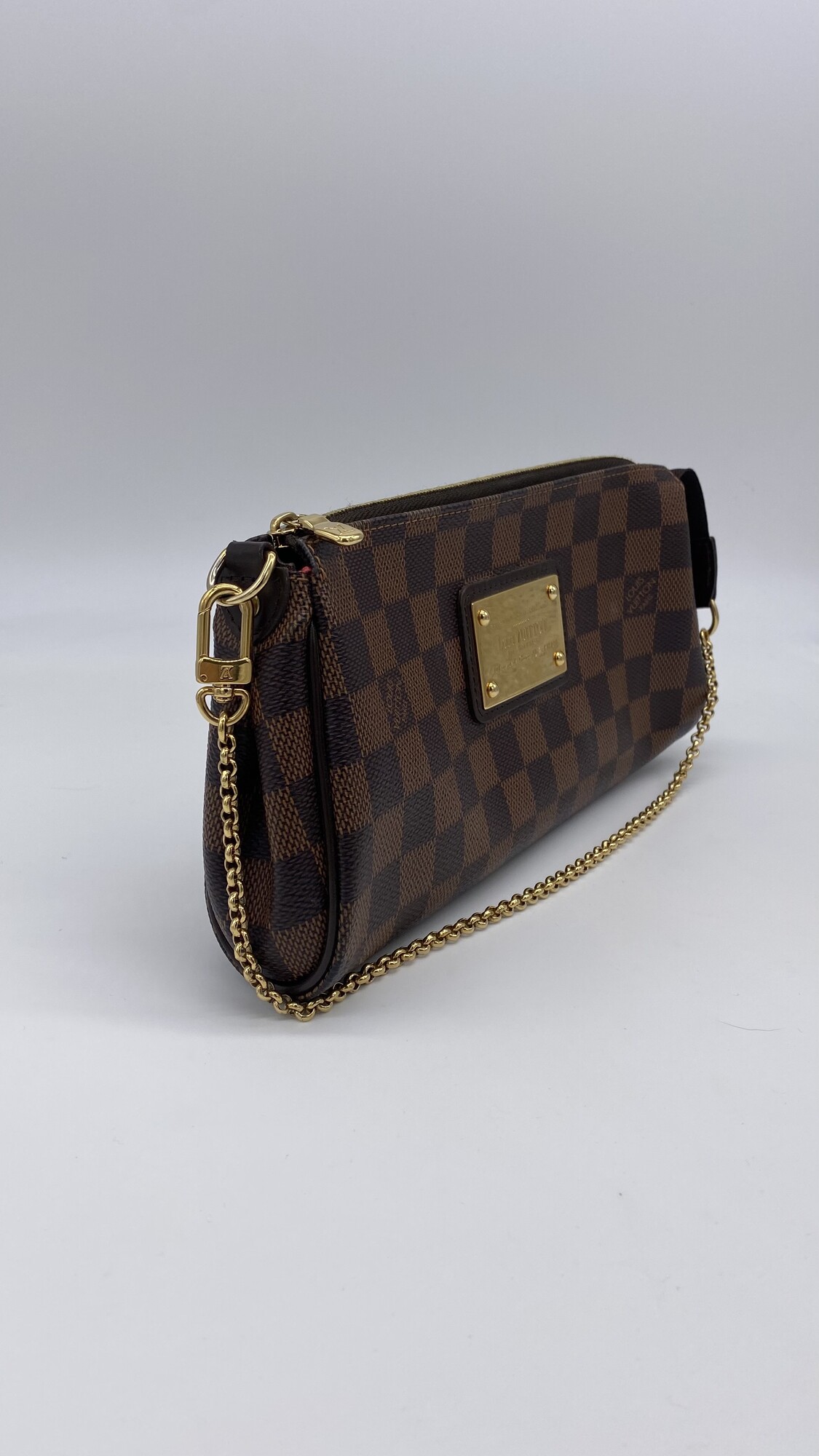 Louis Vuitton Damier Eva Purse With Gold Short Chain And Leather Crossbody  Strap
