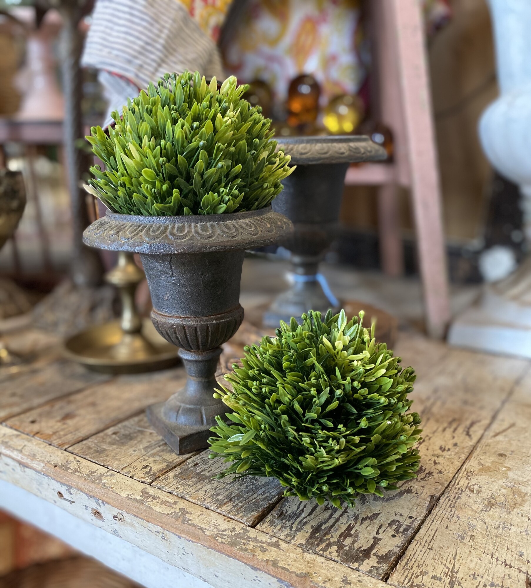 This sweet half sphere with neutral green leaves is a great addition to decorative bowls, baskets, vases or trays. This sphere is a perfect fit for or small goddess head. Add color and texture to any space
Measures 5.5 in high by 5.5 in in diameter