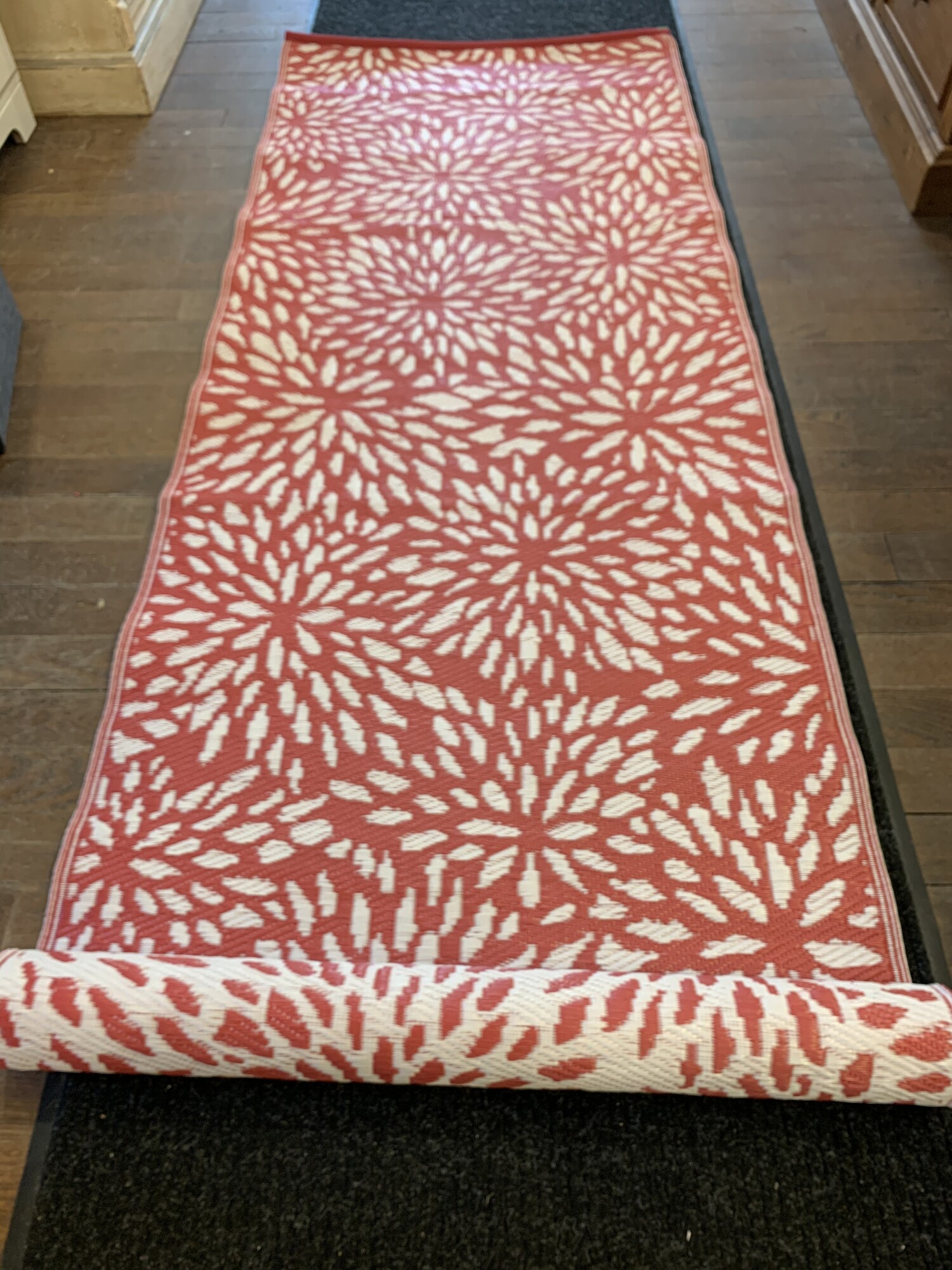 Red/White Outdoor Rug, Size: 10' X 3'
