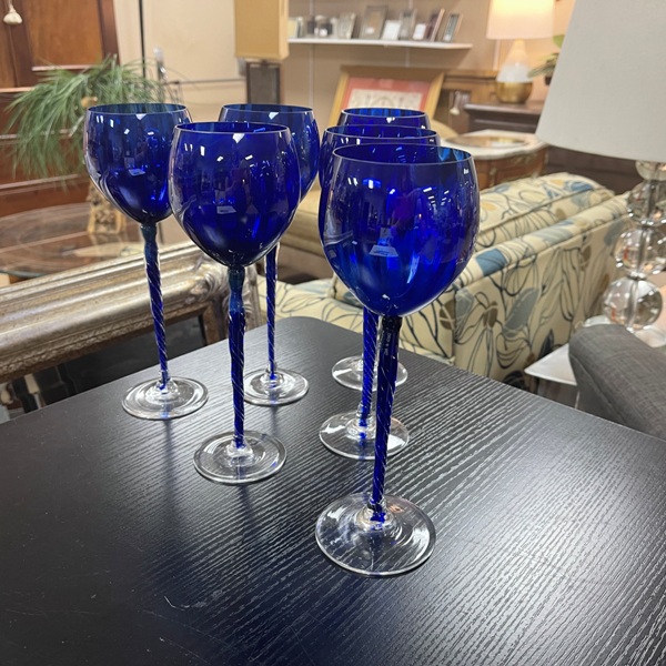 Tall Cobalt Blue Wine Glasses, Set/6