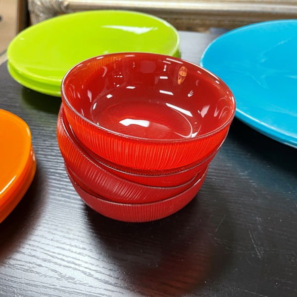 Red Glass Bowls, Set/4, Size: 5 Dia