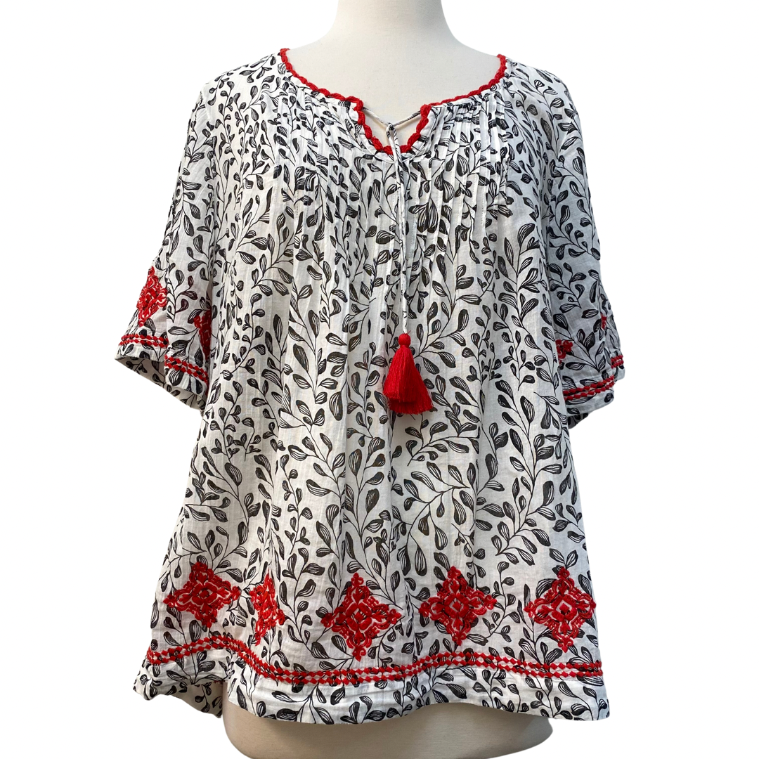 J Jill Embroidered Boho Top
Black, White and Red
Size: XLarge