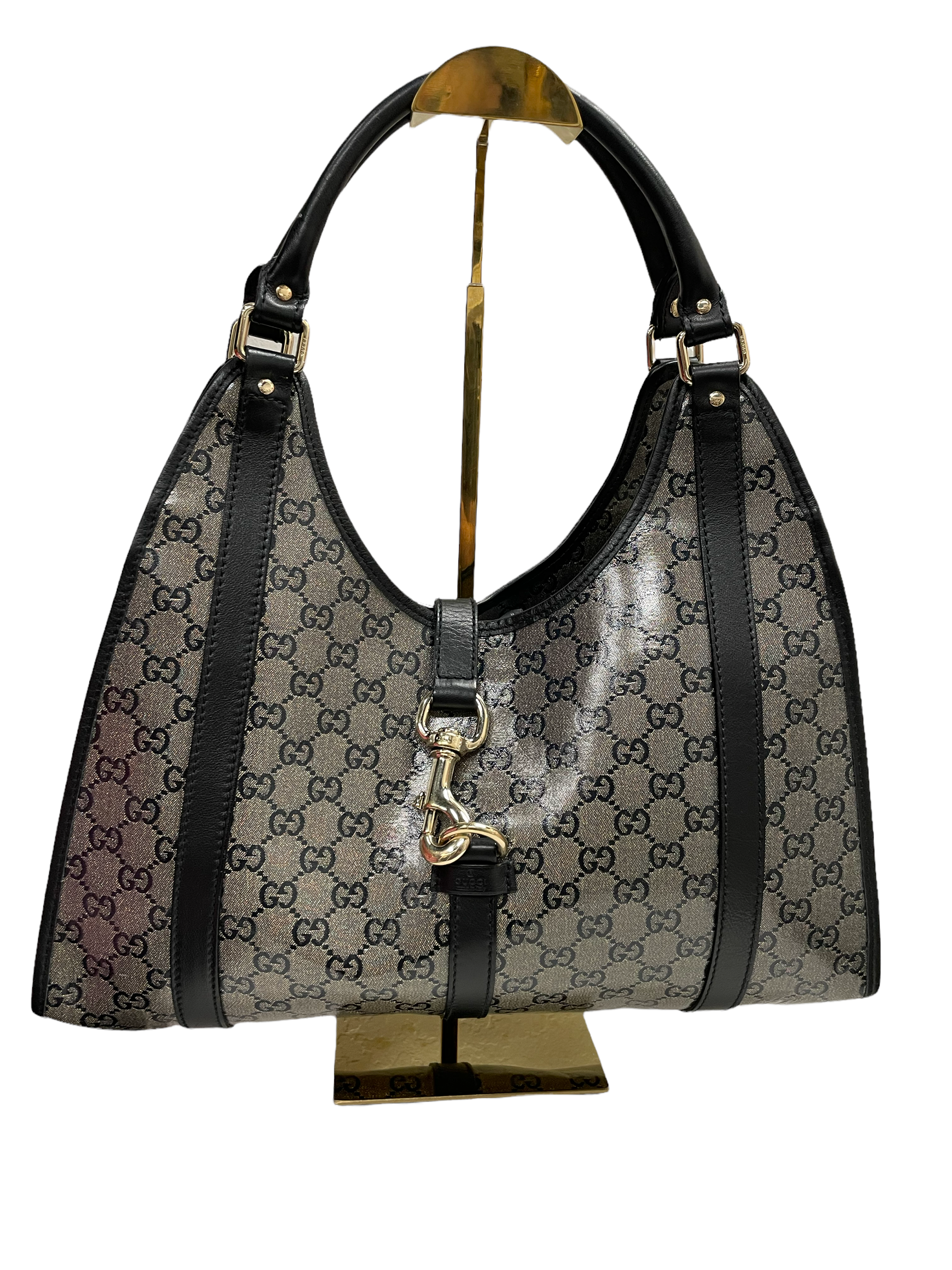 Gucci Black GG Crystal Canvas and Leather Joy Tote