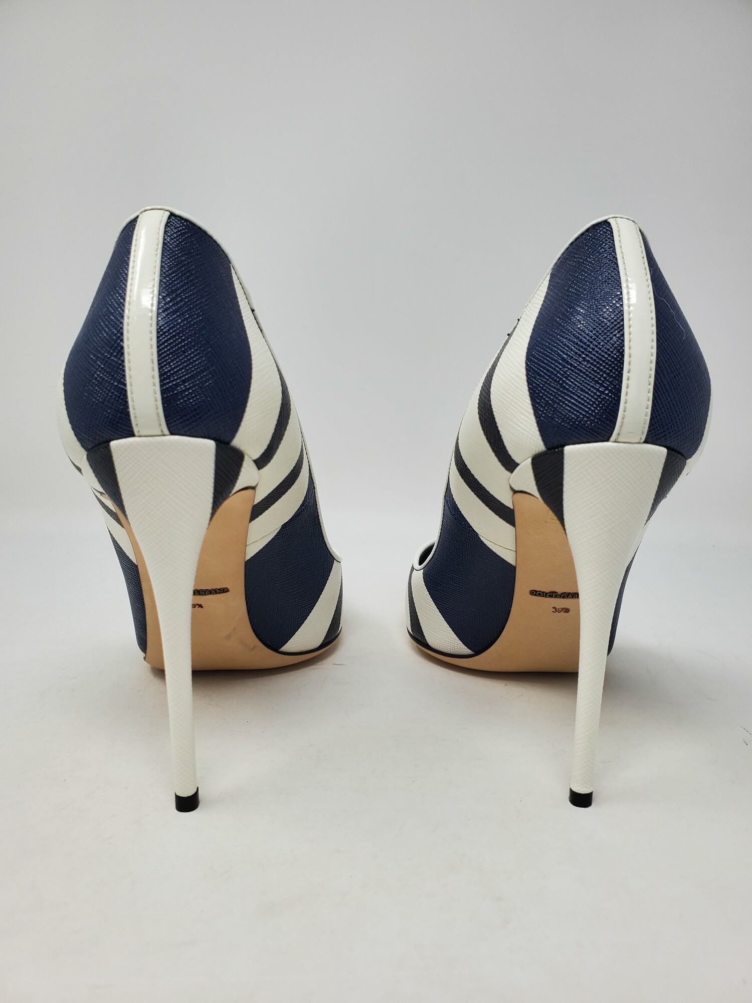 Navy blue and store white striped heels