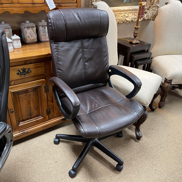 Brown Faux Leather Rolling Desk Chair (fabric is peeling in places - see photo)