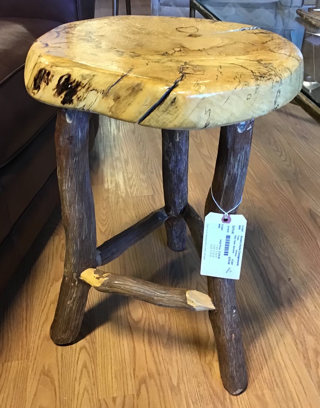 Side Table / Barstool, Hickory,
Size: 16in diameter x 23in