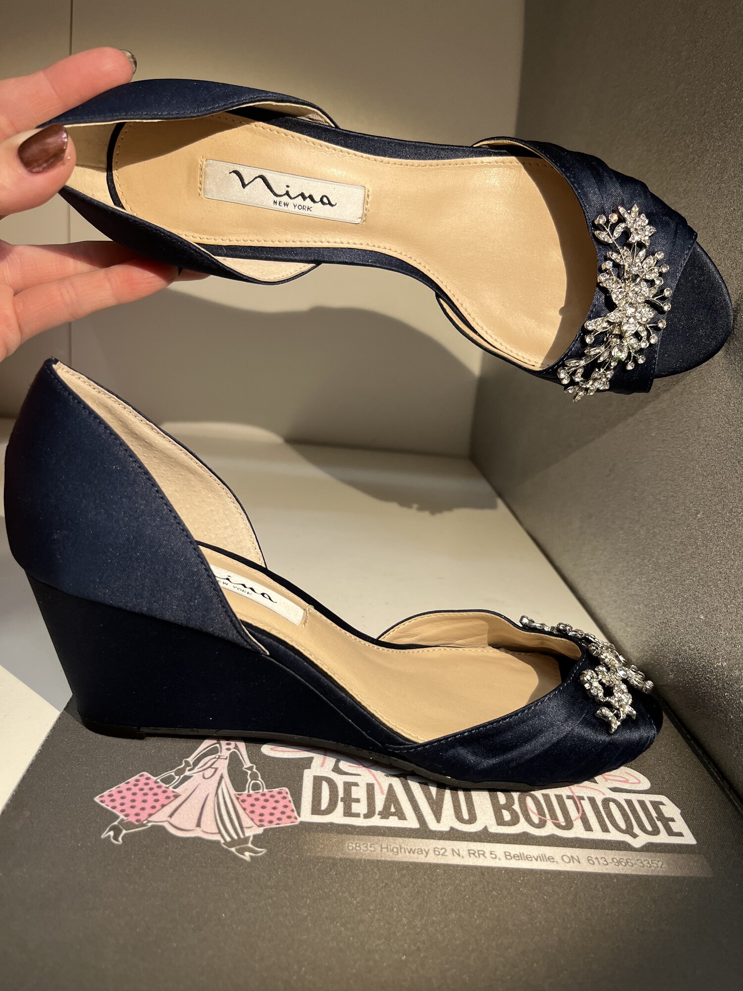 Brand NEW Peeptoe Bling Wedges, Navy, Size: 6.5  THESE ARE GORGEOUS!!