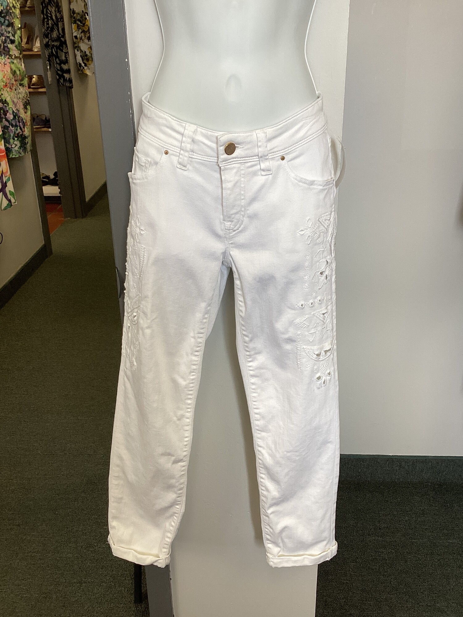 Jeans W Cutouts, White, Size: 4 Sm