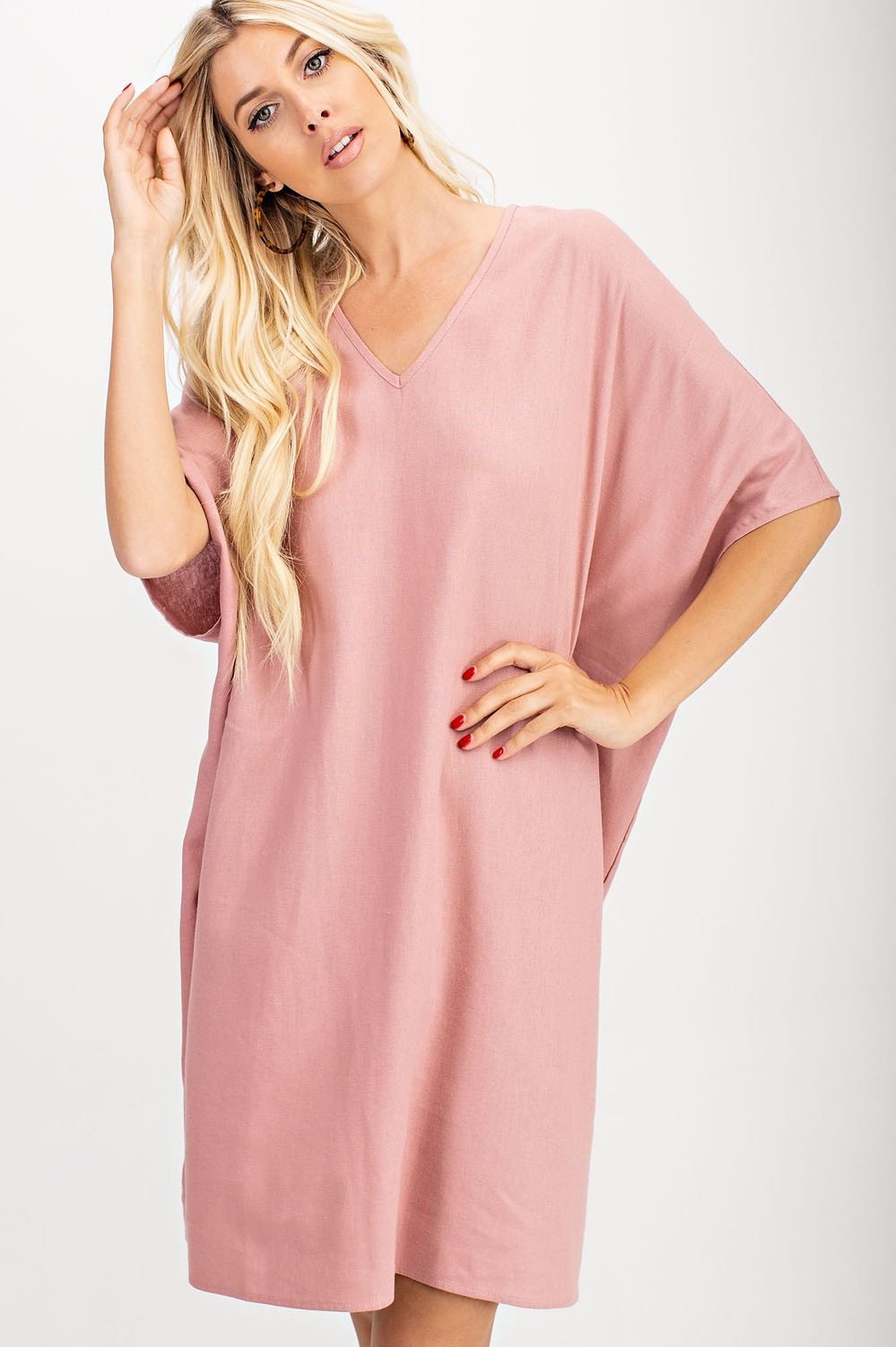 V Neck
Poncho Style Dress with Drawstring
Detailing on the back
Loose Fit - Easy to Pullover Dress
Made in the U.S.A