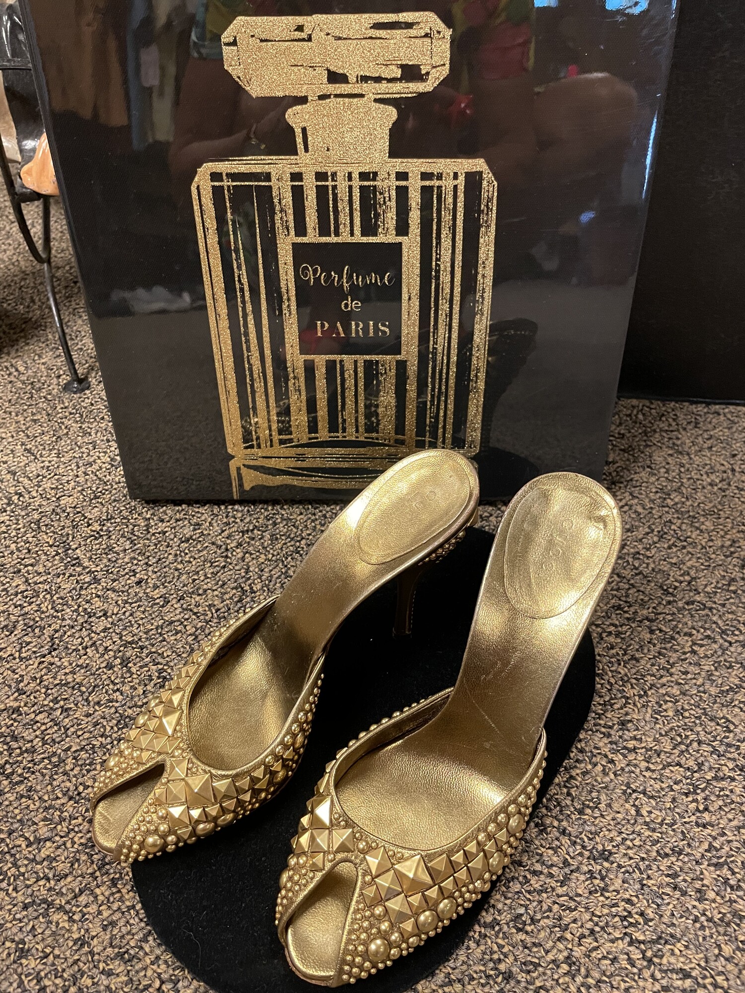 Gucci Studded Runway Heels, Bronze, Size: 8M.  Unique & fabulous heels. There's no other words to describe:)  Selling elsewhere for $799. & $1200.  True bargain.