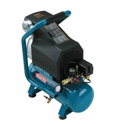 Air Compressor, Makita,2.6 Gal. 2 HP Portable Electrical Hot Dog Air Compressor

NEW IN BOX

Makita 2.0 HP Air Compressor (MAC700) is equipped with Makita Big Bore engineered pump cylinder and piston for higher output, less noise and improved jobsite performance. The MAC700 delivers industrial power and results with improved durability for tough job site conditions. The MAC700 is powered by a 2.0 HP motor. The Makita Big Bore engineered pump with cast iron cylinder has greater bore and stroke for increased compression, faster recovery and less noise.
Low noise, low amp draw and high output
Cast iron pump with big bore cylinder and piston is engineered to provide faster recovery time for improved performance
Powerful 2 HP 4-pole motor produces 3.3 CFM at 90 psi for increased productivity
Pump runs at lower RPM (1,730) resulting in lower noise (80 dB) and improved pump durability
Low amperage draw reduces incidences of tripped breakers at start-up
Pump is oil-lubricated for cooler running temperatures and reduced wear
Roll-bar handle for portability and additional protection
Large automotive style industrial air filter for increased air intake and greater efficiency
Durable cast iron cylinder reduces wear and increases pump life, removable for easy maintenance
Oil sight glass for fast, easy and efficient maintenance
Lever handle ball valve - tank drain valve improves upon standard petcock design for easier maintenance
Built-in thermal overload for additional motor protection