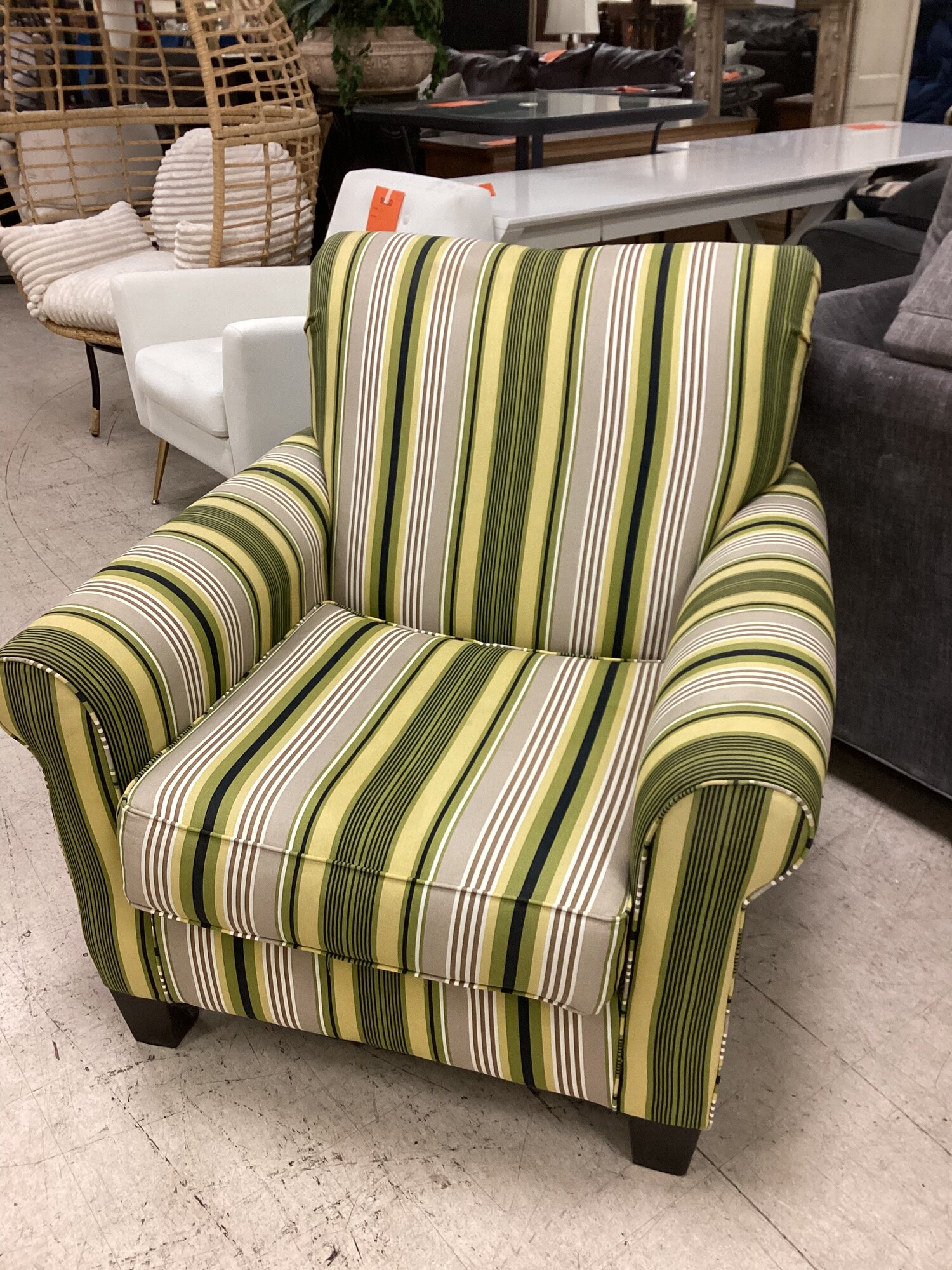 Striped Arm Chair, Green, Yellow
35 In w