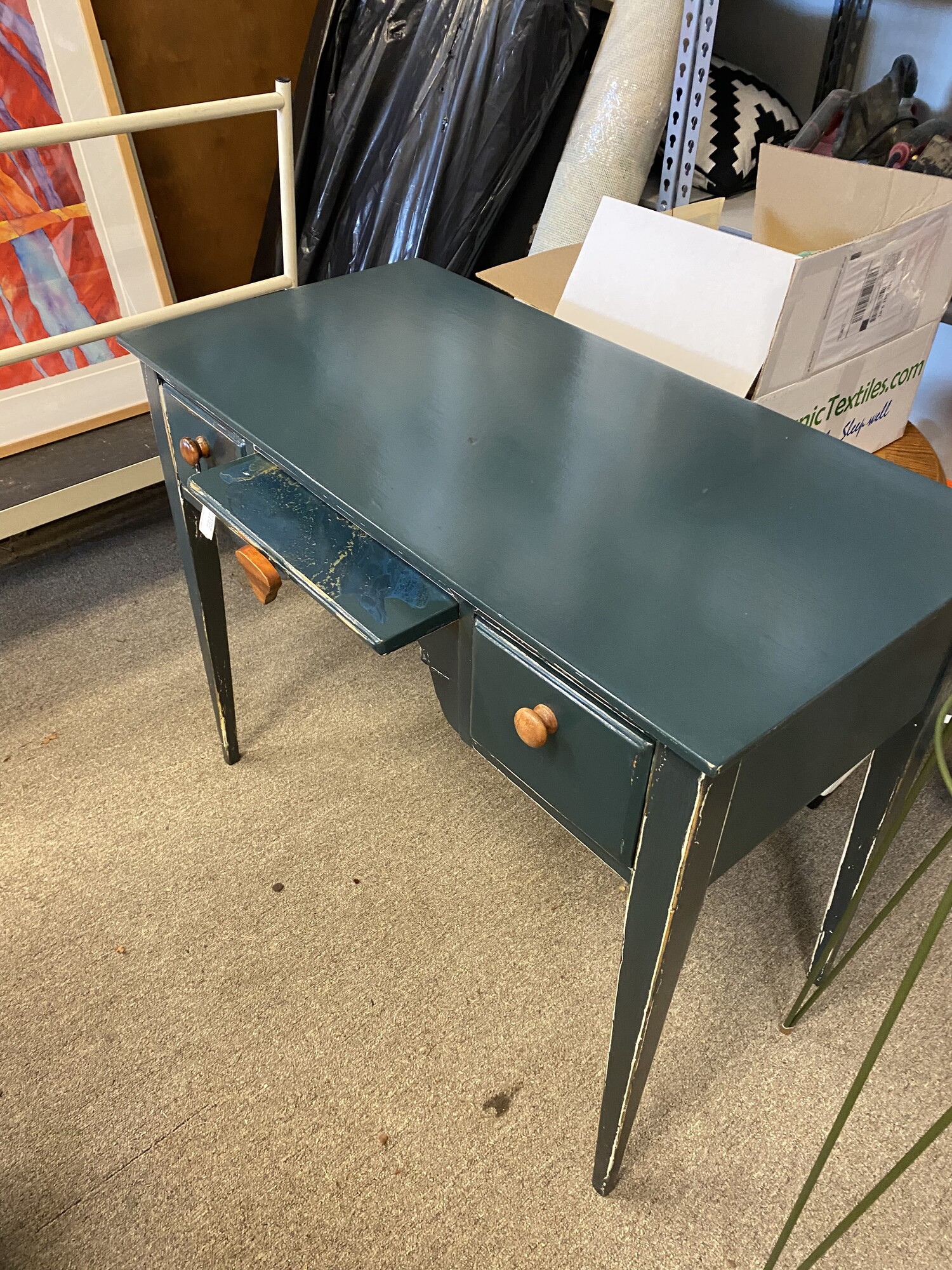 2 Drawer Center Pullout Desk, Green, Size: 36x18x29
