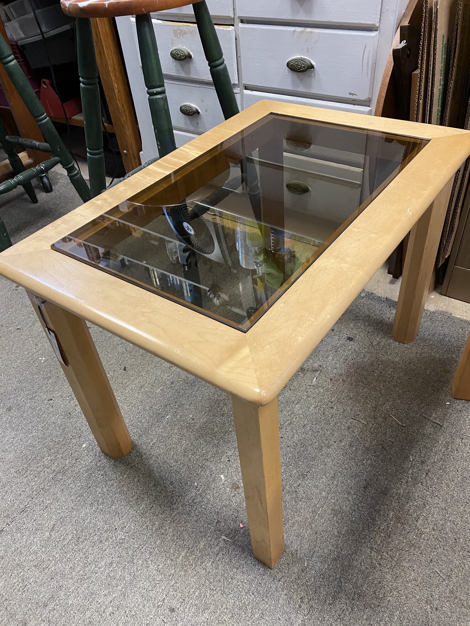 Glass Insert Side Table, Maple, Size: 30x20x21