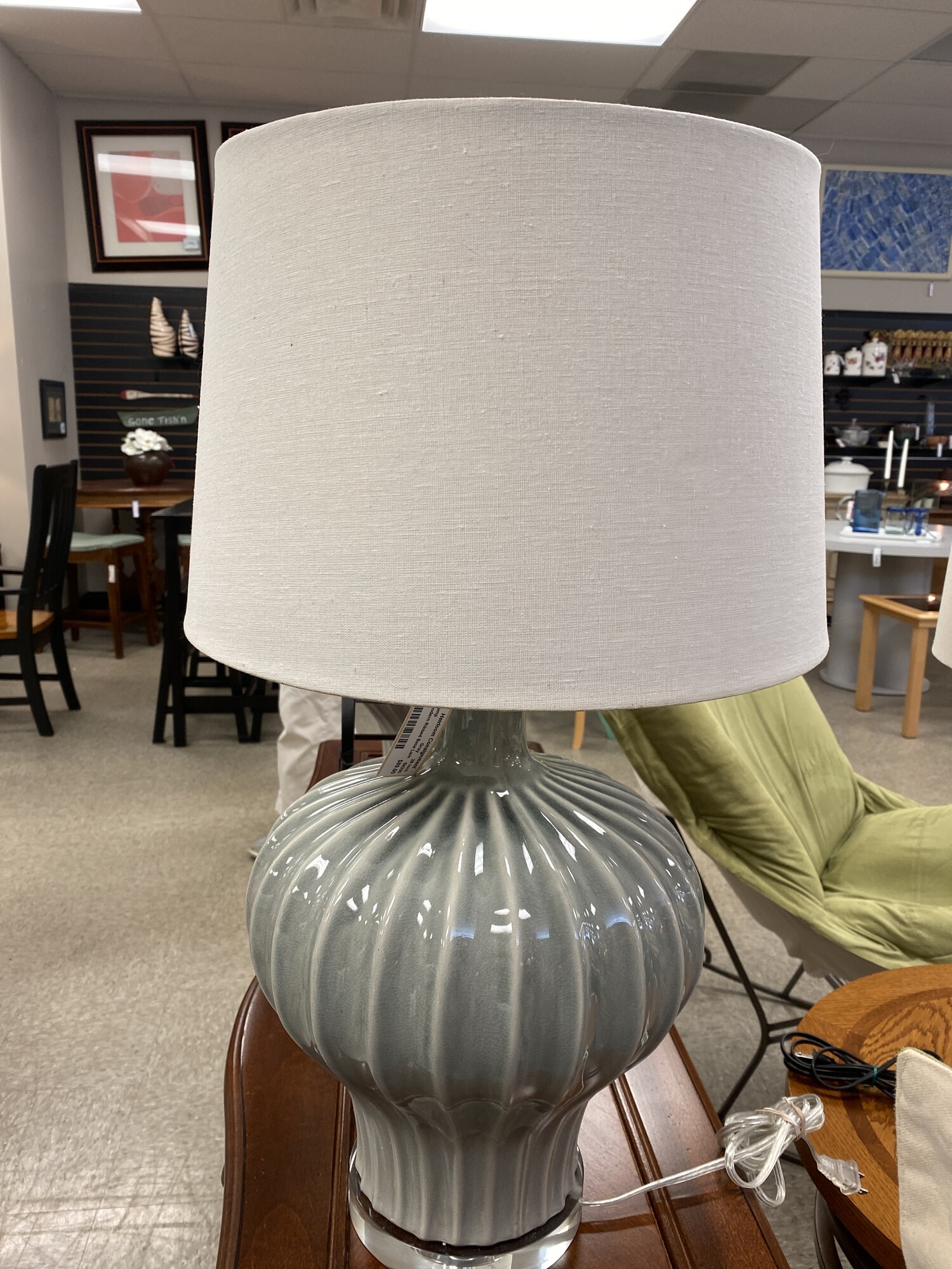 Modern Ribbed Base Lamp, Gray, Size: 28 Inch