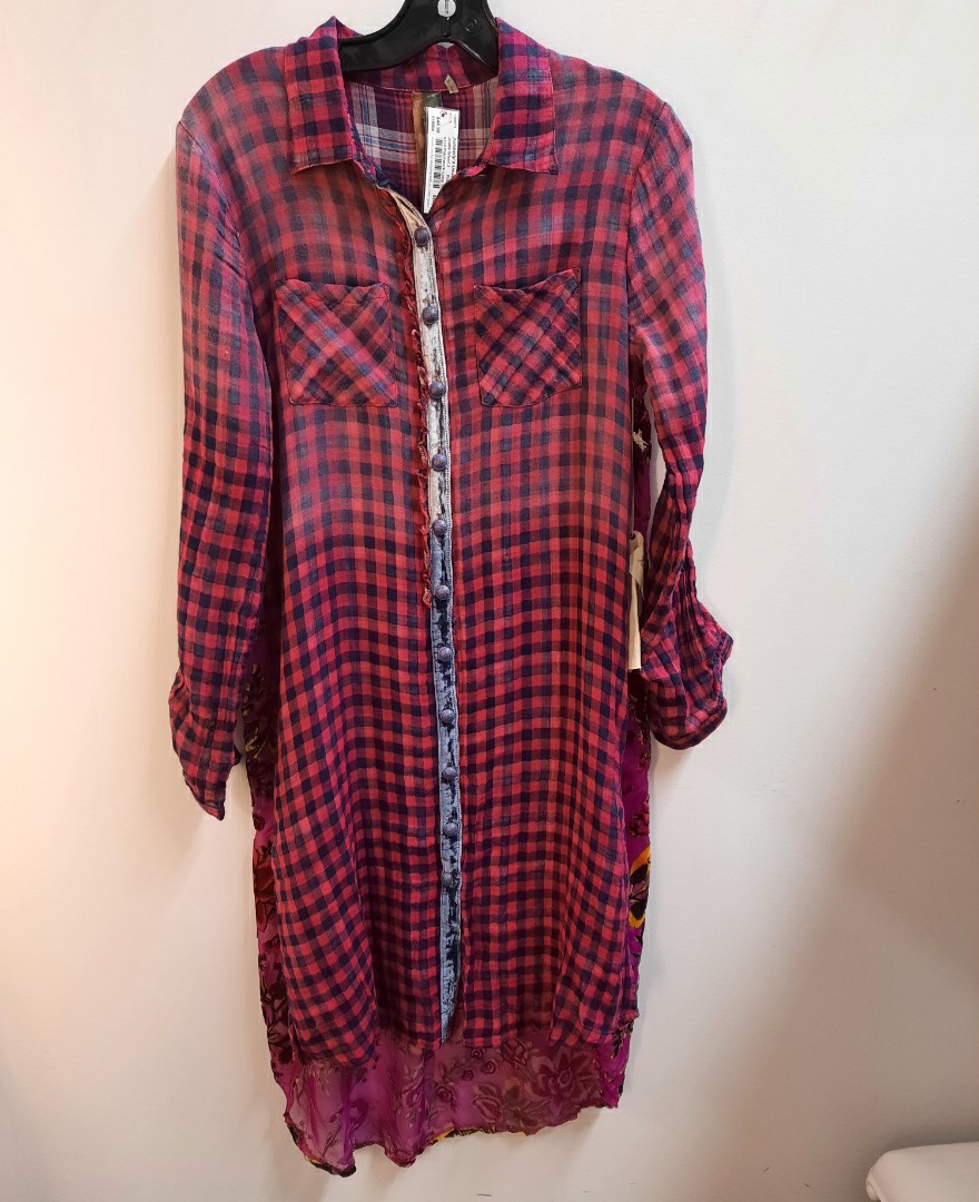 Brand New with $134 Tags This Patchwork Long Shirt Dress in Pinks & Blues is in Perfectly New Condition, Size: M