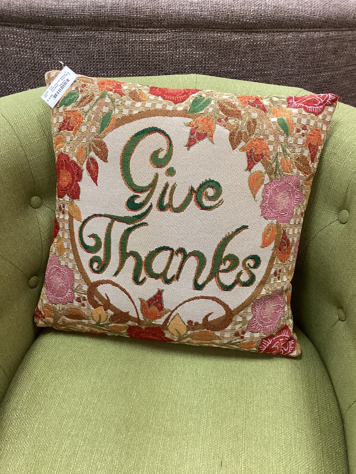 Give Thanks Pillow, Tan/Red, Square
16in x 16in