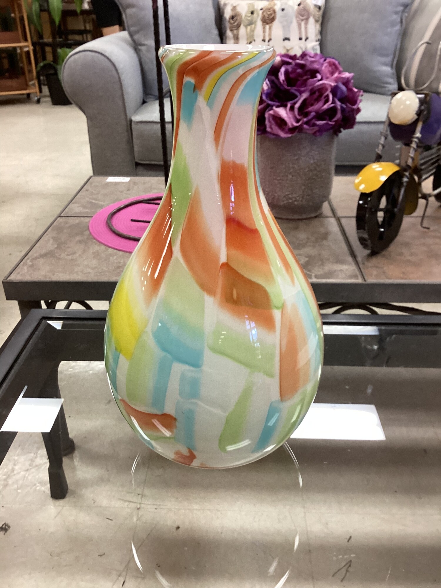 Multi Colored Glass Vase, Blue, Orange
15 In T