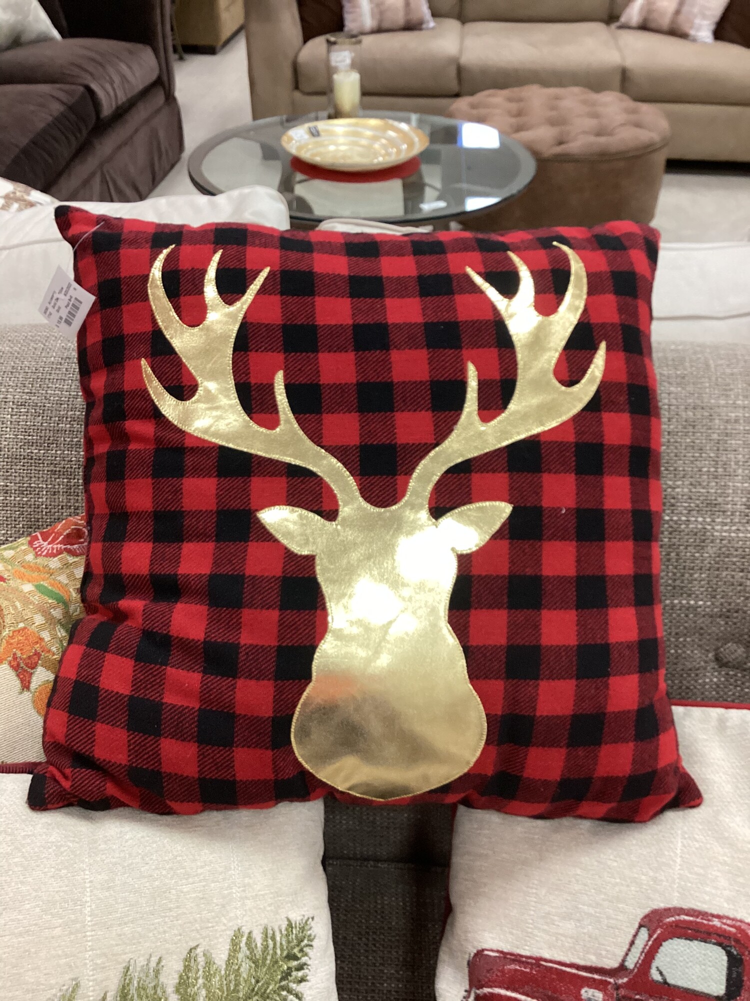 Gold Deer Pillow, Gold, Plaid B+R
18 In x 18 In