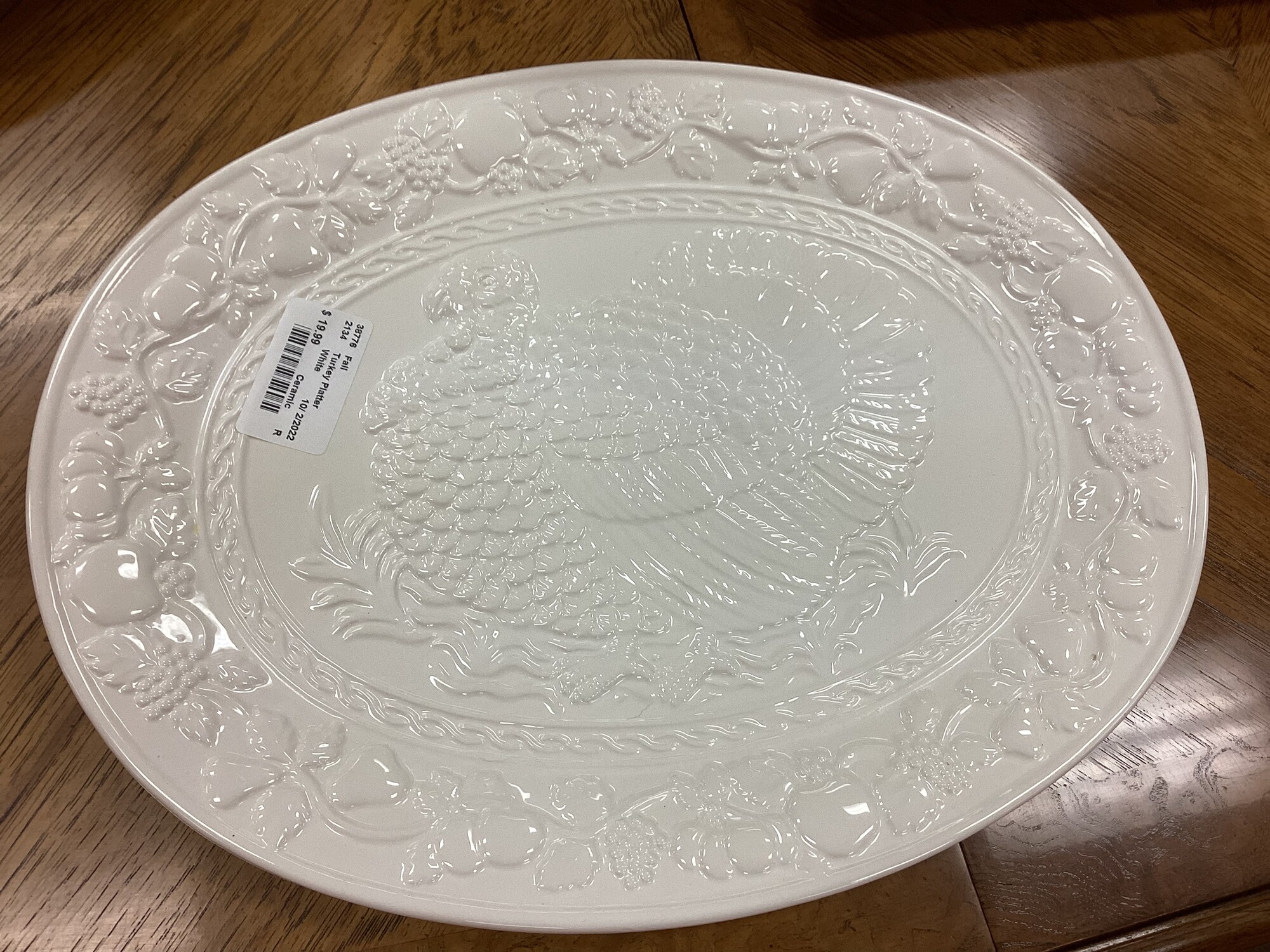Turkey Platter, White, Ceramic
16 in Oval