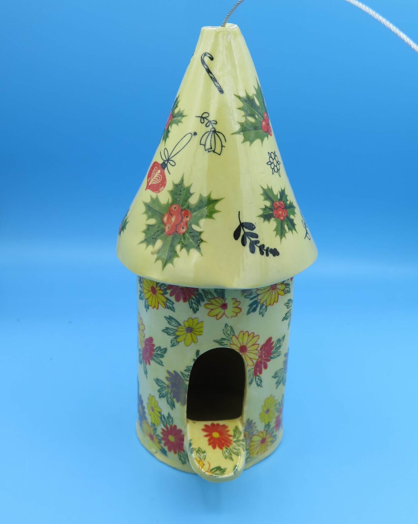 Christmas Birdhouse Flowe, Beige, Size: 9x4