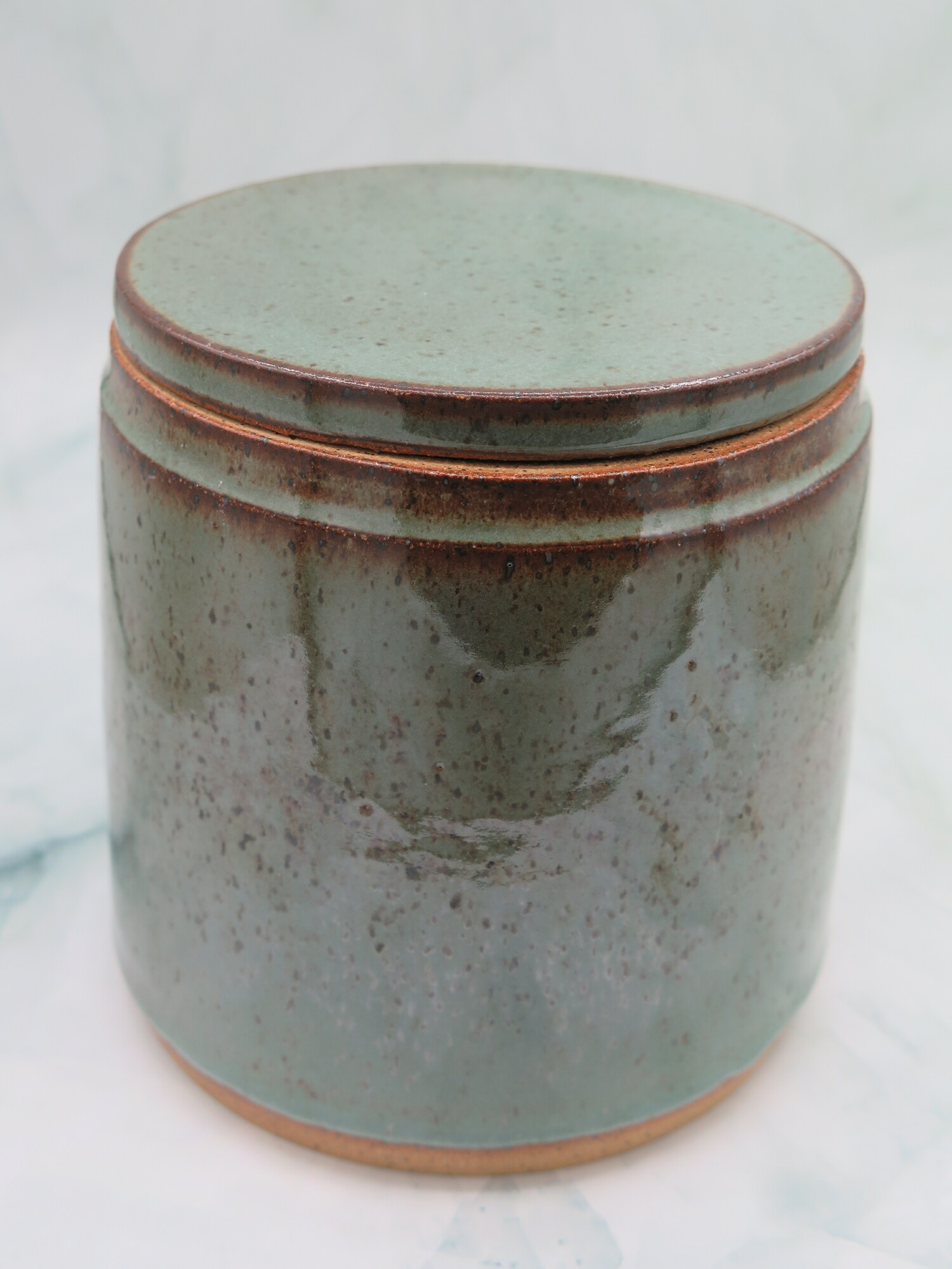 Wide Jar W/lid, Green, Size: 6x5