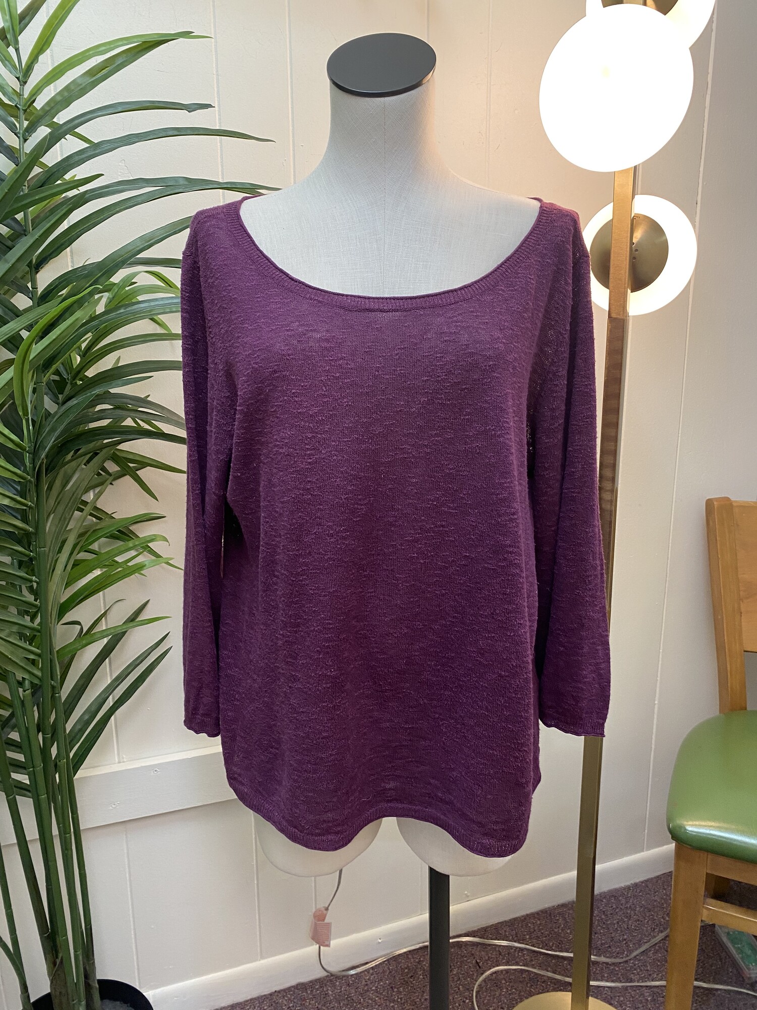 Sweater Slubby Knit Scoop, Purple, Size: Lg
