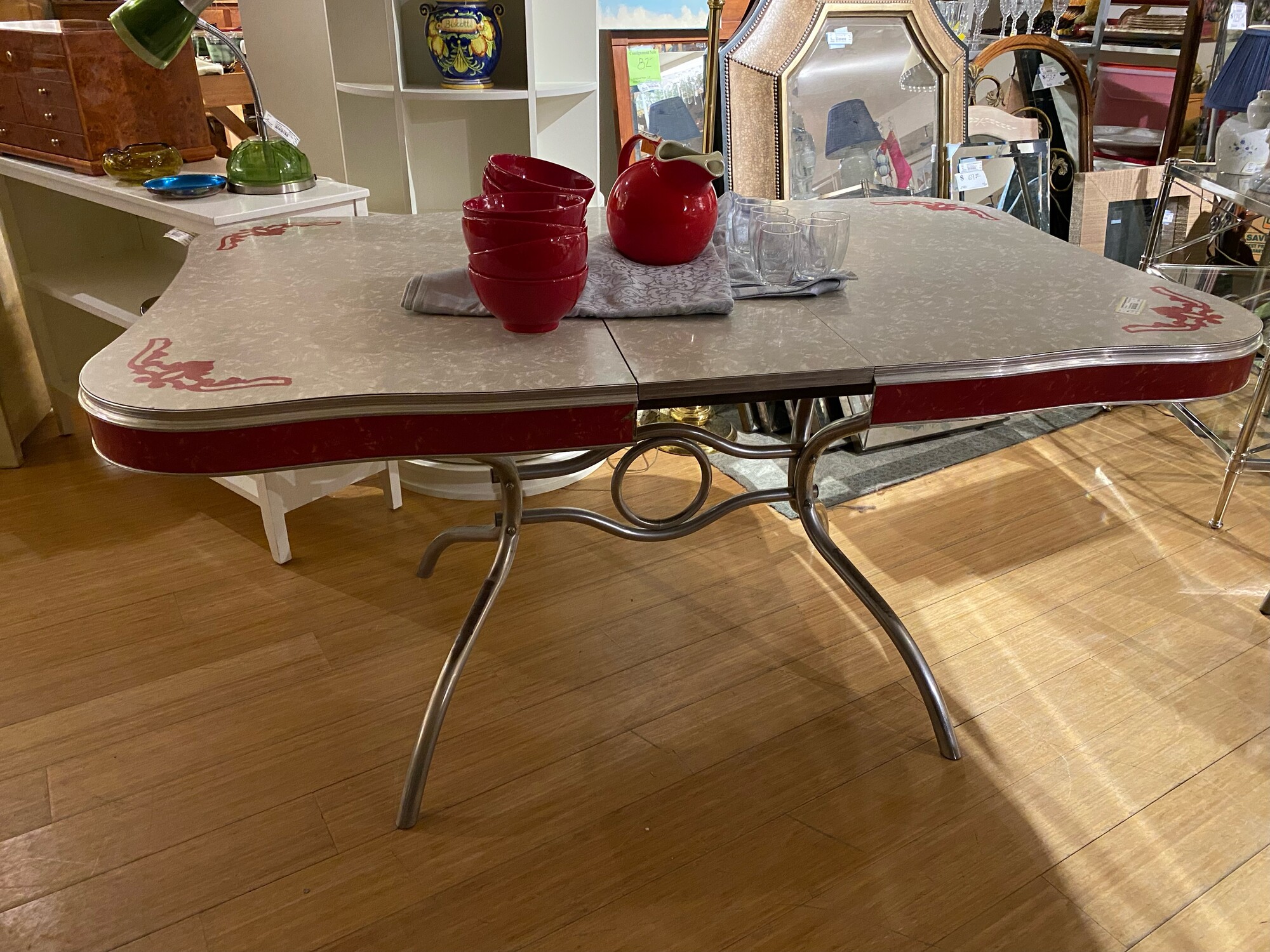 Table Dining Retro, Grey/Red, Size: 58x36x30