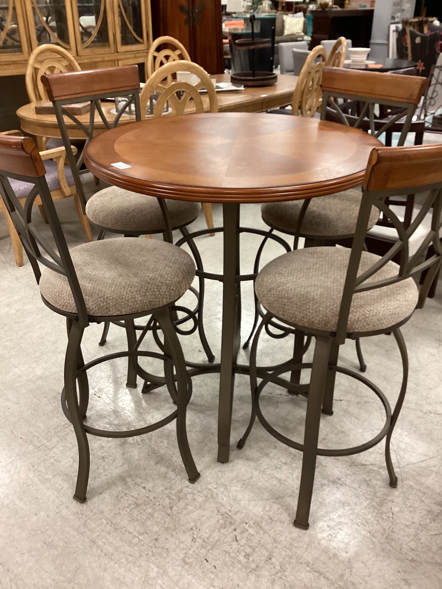 Pub Table+4 Stools, Wood, Tan
36in wide x 40in tall