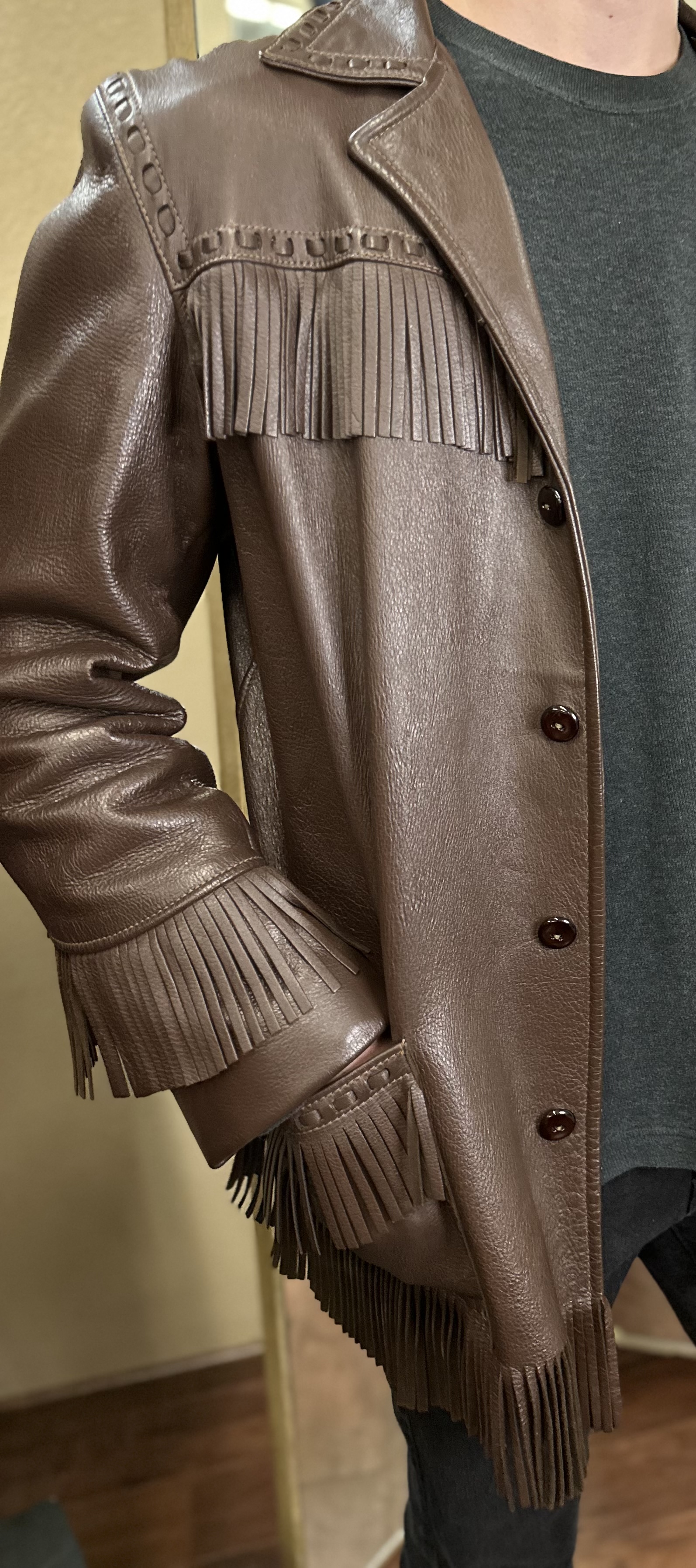 Custom made deerskin leather fringe jacket. Excellent condition.