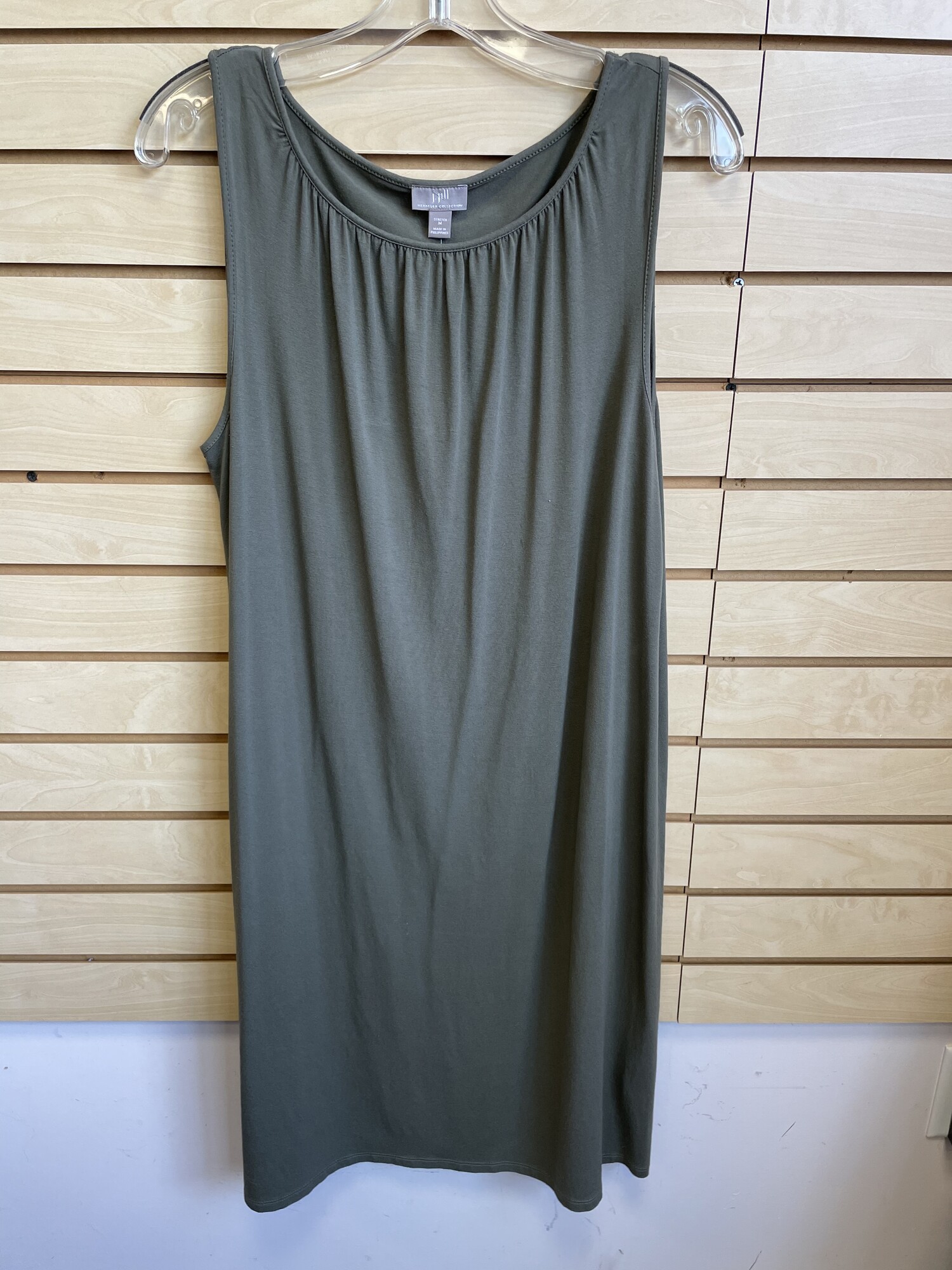 J Jill Tank Dress, Mid Calf Length, Army Green, Strech Fabric, Size: Medium