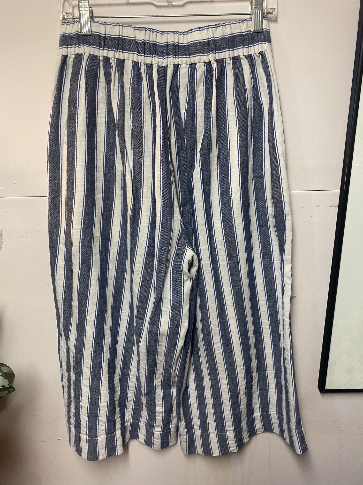 Pants Wide Leg Crop Strip, Blu/wht, Size: Sm