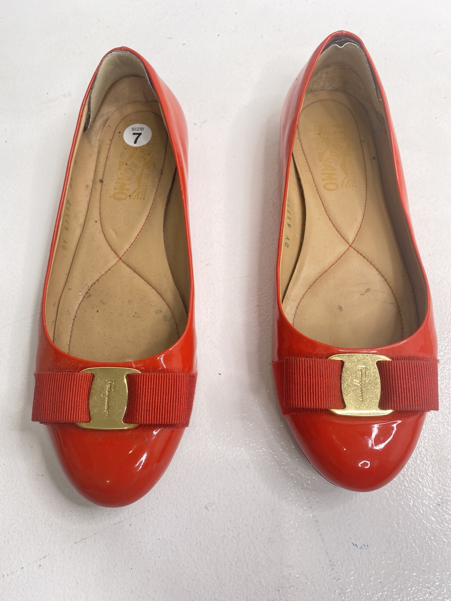 Ferragamo Flats, Size: 38, Color: Red