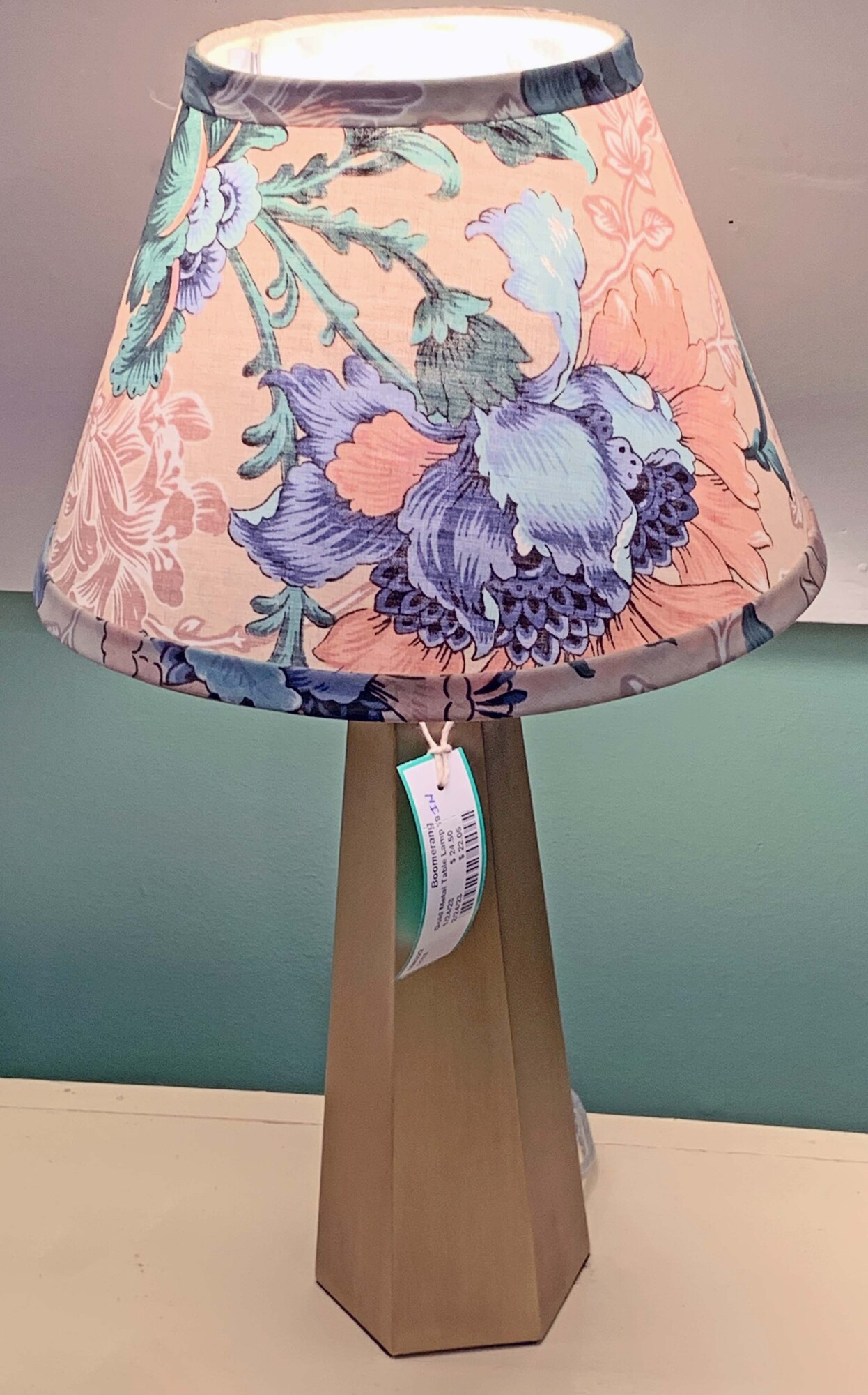Gold Metal Table Lamp with Floral Shade - $24.50.
19 In Tall.