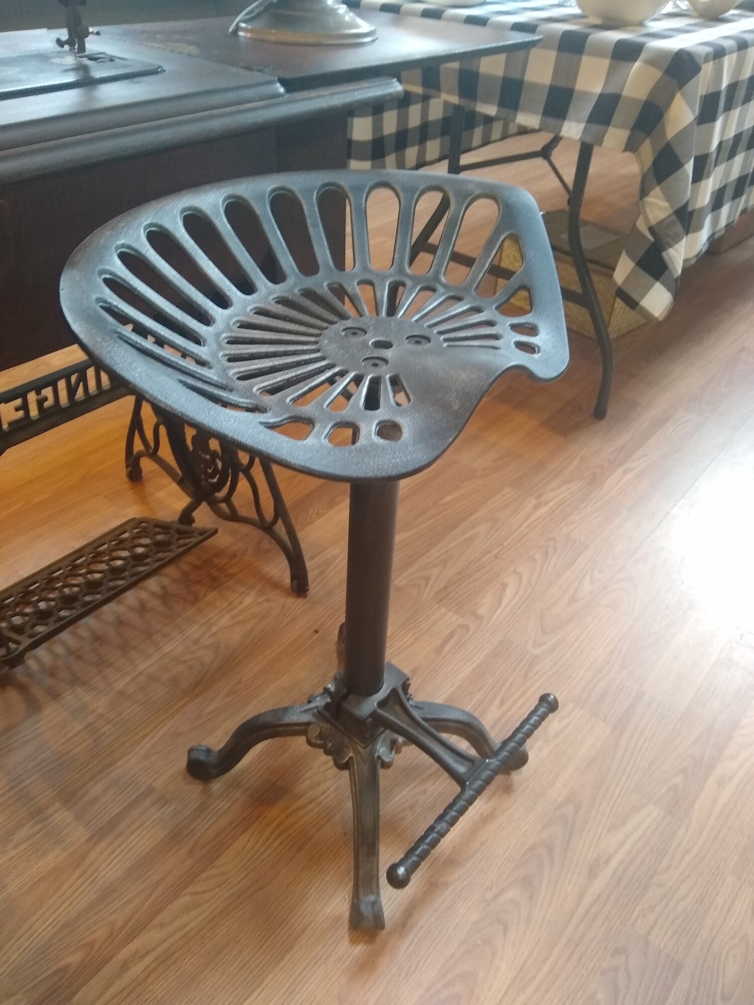 Tractor Seat Metal Stool

Very unique metal tractor seat stool.  Seat is adjustable for height.

Size: 20 in wide X 14 in deep X 27 in high