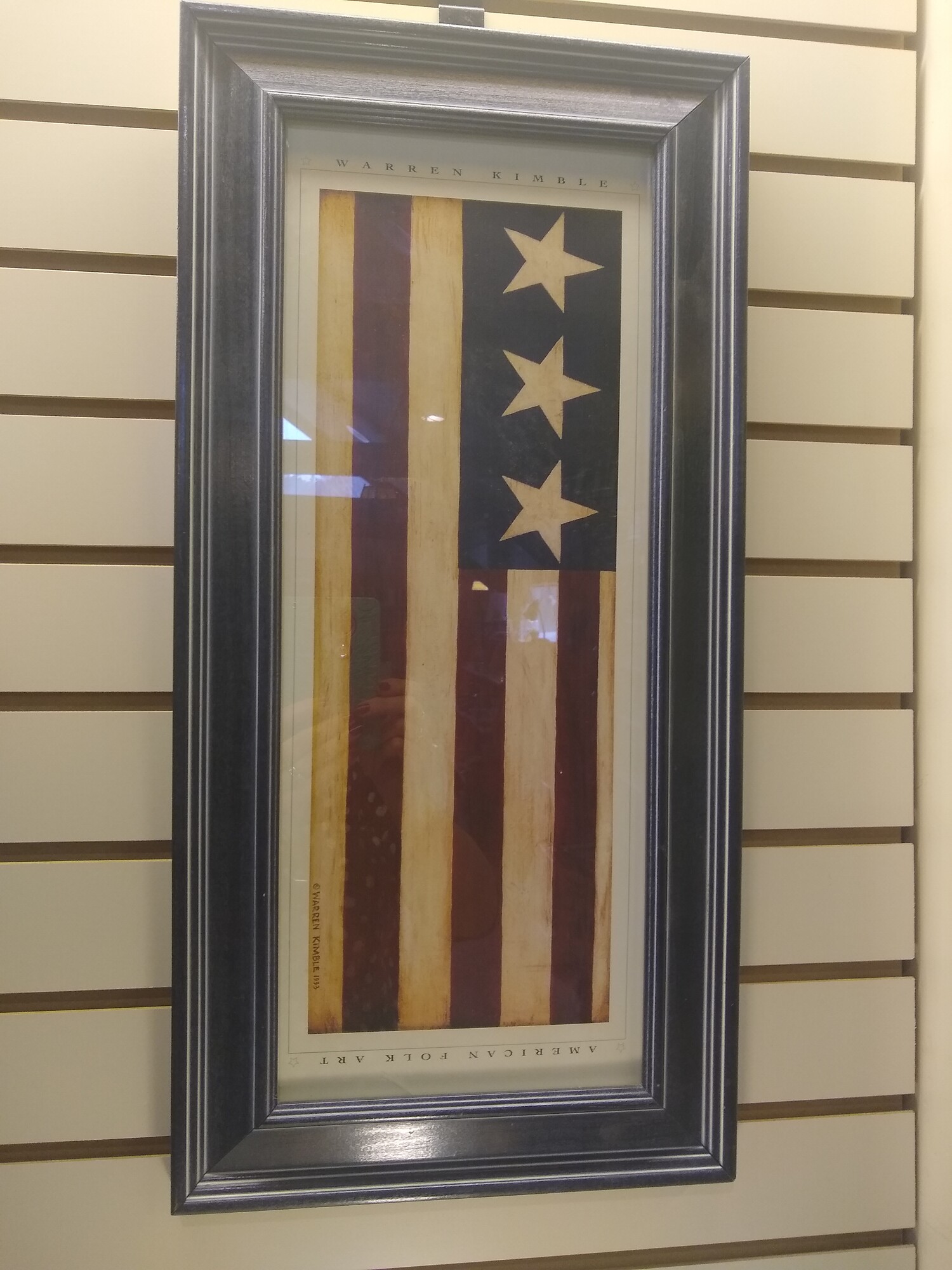 Warren Kimble Flag Print

Warren Kimble flag print with dark blue frame.

Size: 24 in wide X 11 in high