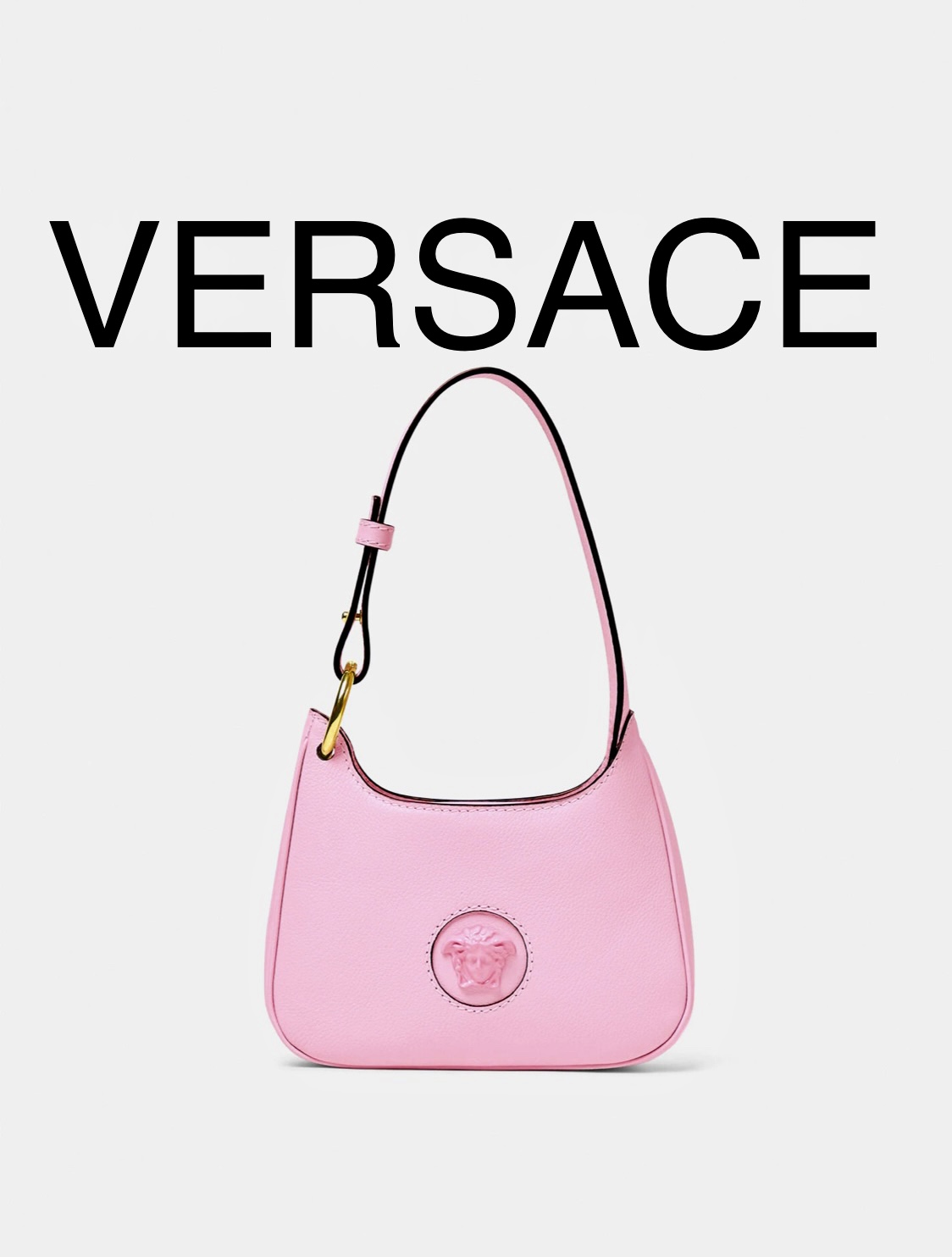 VERSACE
LA MEDUSA SMALL HOBO BAG
A stunning evening design with a contemporary curved silhouette, the small hobo bag is crafted in Italy from lightly grained calf leather. The striking design is a perfect companion for both day and evening looks, boasting a three-dimensional Medusa plaque - iconic décor that was discovered on the doors of the brand's first headquarters in Milan. Easily styled on the shoulder or across the body, the versatile design features an adjustable strap.
-La Medusa plaque
-Top handle
-Flat internal pocket
-Embossed logo on reverse
-Outer fabric: 100% Calf leather
-Lining: 100% Cotton
-Made in Italy

Size & Fit
-Length: 20 cm
-Width: 4 cm
-Height: 13 cm
-Handle drop: min 21, max 50 cm
This bag is in great condition.
Nordstrom has this brand new NOW for $1825.00
Rebag has it available in similar condition for $1170.00 and poshmark has it for $1131.00