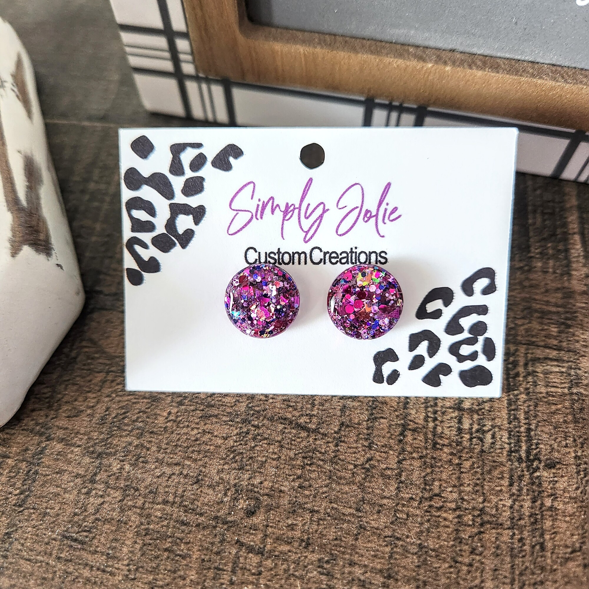 Purple round stud earrings .5' in diameter