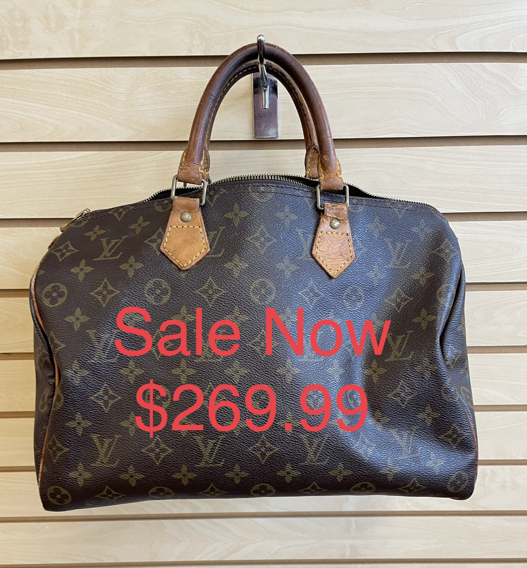 Reduced now to 269.99!!!! Was $449.99

L. V.  Speedy 35 Purse with Lock and Key As Is, Brown Logo Monogram Coated Canvas with Canvas Interior, Several Stains Throughout the Interior Lining, One Small Interior Pocket - Has Staining and Leather Opening is Cracked, Water Marks and Cracking on the Leather Exterior Handles and Piping, Torn and Cracked Leather on the Zipper Pull Tabs and the Zipper

Size: 13.75x7x8.5 inches

Reduced now to 269.99!!!!

*Additional shipping and insurance rates will apply. A separate invoice will be sent due to the value of this item.