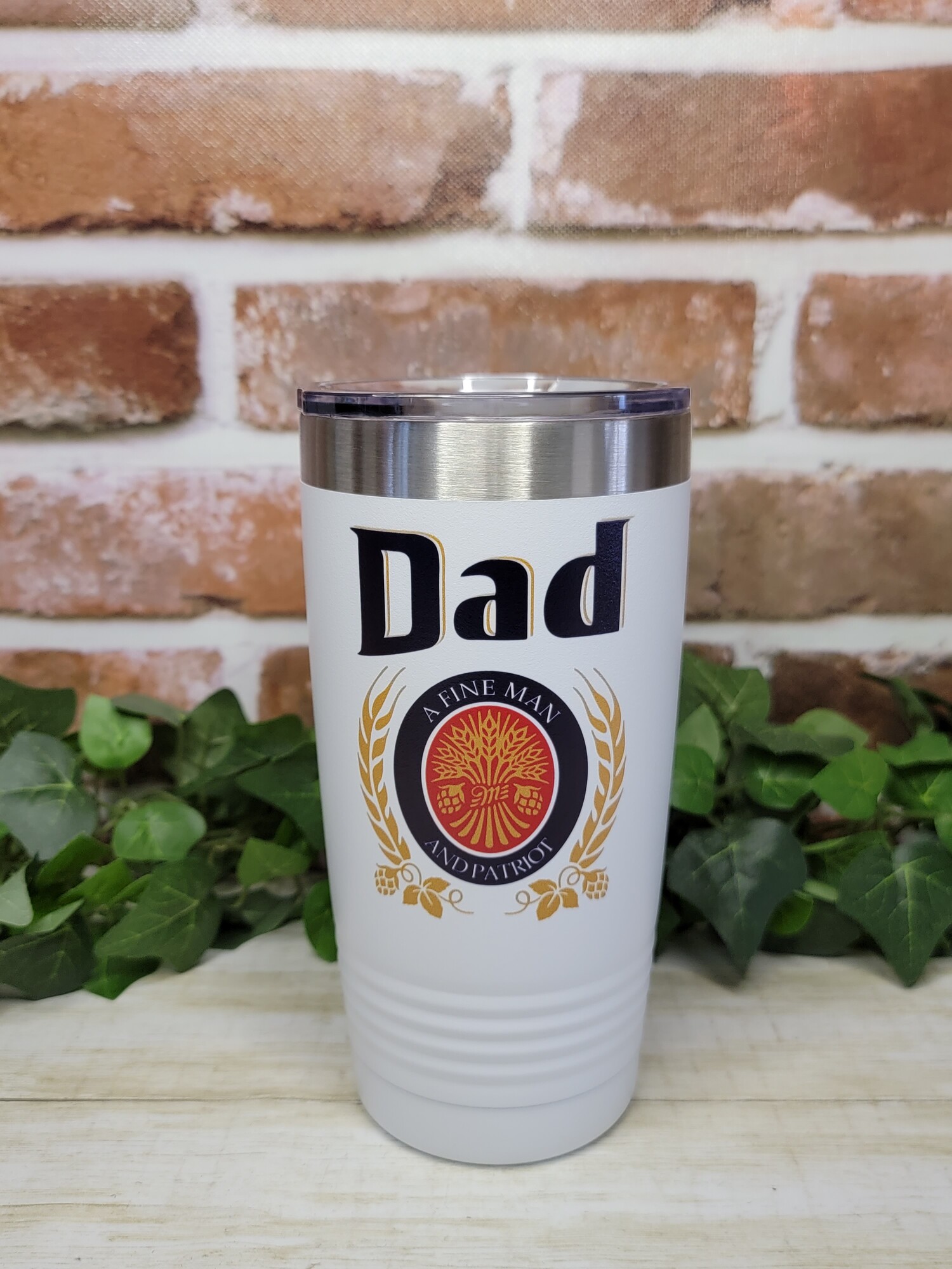 Dad will love his new custom tumbler. Our tumblers are UV Printed with the image shown with Best Dad by Par.

Keep your drinks ice cold longer and it is great for hot beverages. The clear lid even allows for use of straws!- Double wall 18/8 stainless steel construction

- Features copper insulation that keeps drinks HOT for 8 hours and COLD for 16 hours
- Tapered design that easily fits in cup holders
- Clear push-on lid
- No sweat Exterior
- Hand wash recommended

We UV Print the cups; so there is no worries of a vinyl decal peeling or coming off.