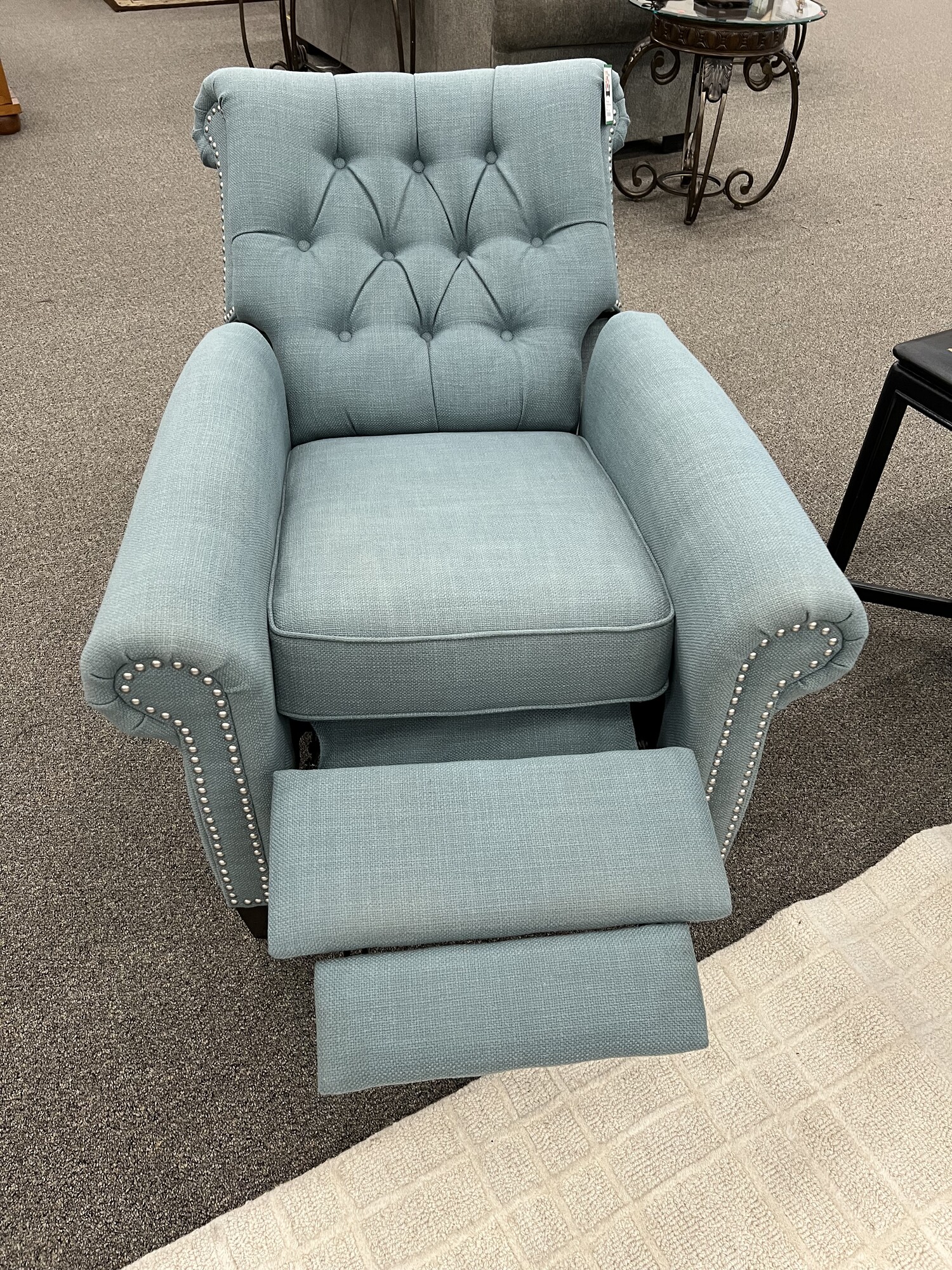 E&E Aidan Teal Recliner Consign Furniture Meridian