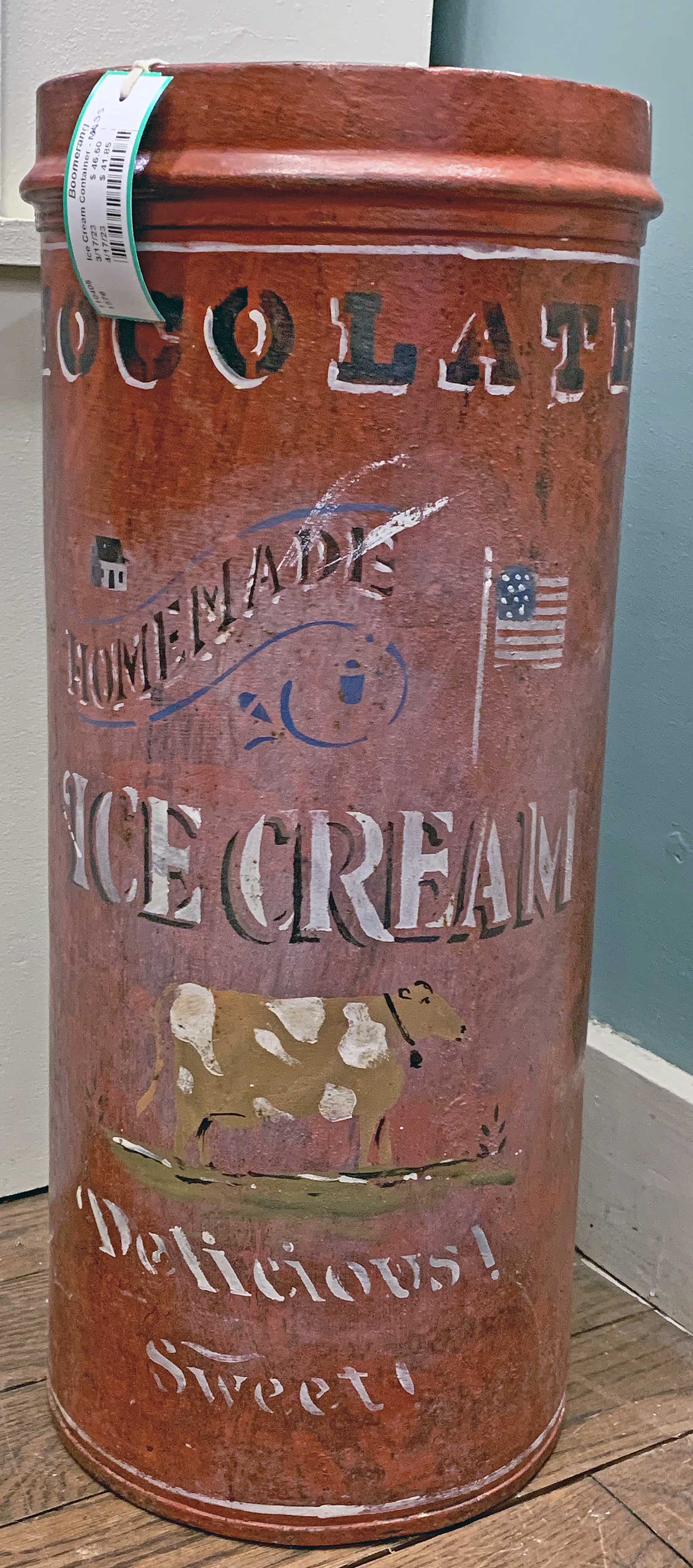 Vintage Ice Cream Container
Nice Graphics!
Sharon, Mass
21 Inches Tall