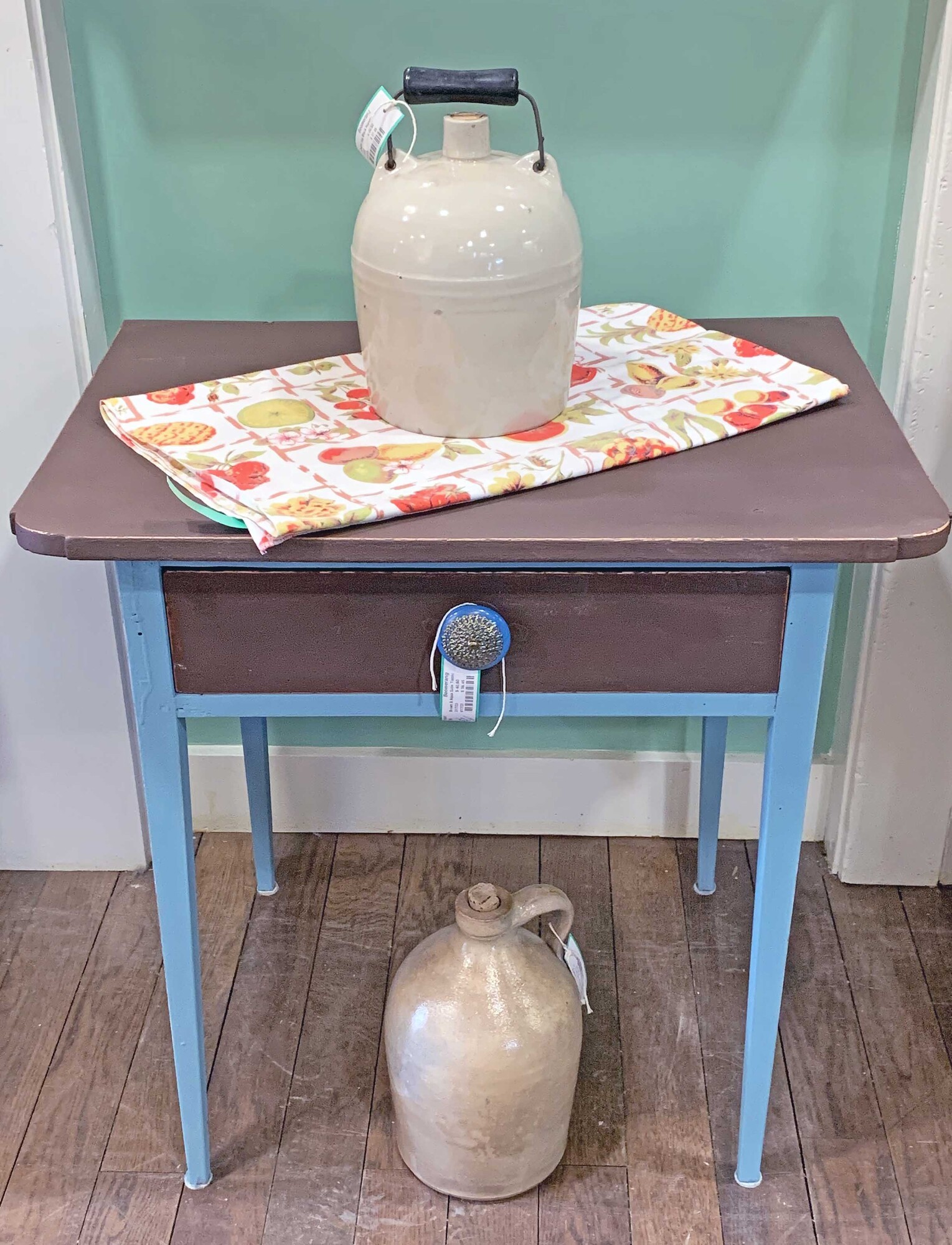 Brown & Aqua Side Table with Drawer
27 Wide x 20 Deep x 28 Tall