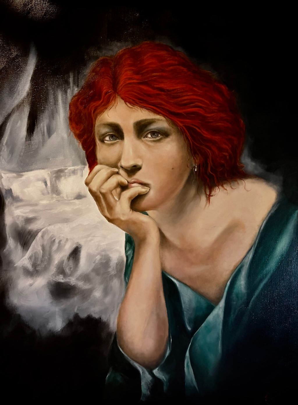 Scarlet Lady
Oil
Michael Barilla
16 in X 20 in
Red headed woman deep in thought in her bedroom.