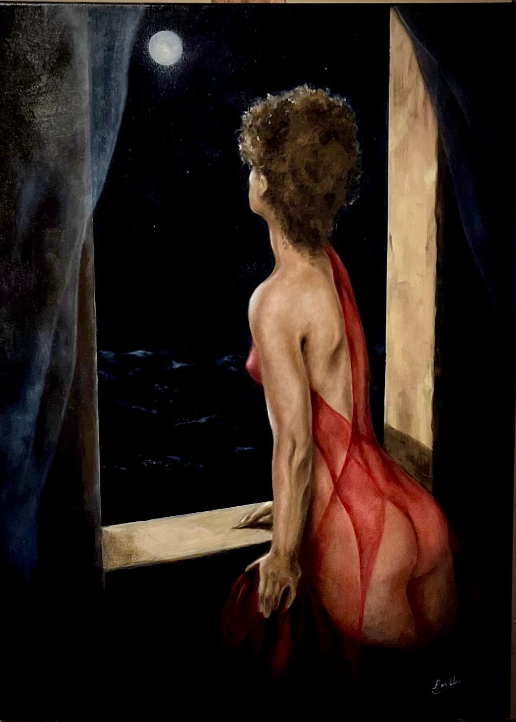 The View
Oil
Michael Barilla
18 in X 24 in
Semi nude woman gazing at the moon.